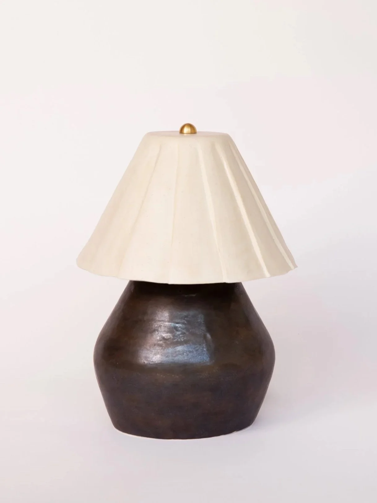 Antique White & Bronze Pleated Lamp