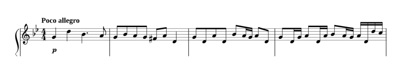 Sheet music with the tempo marking Poco allegro and musical notes for piano.