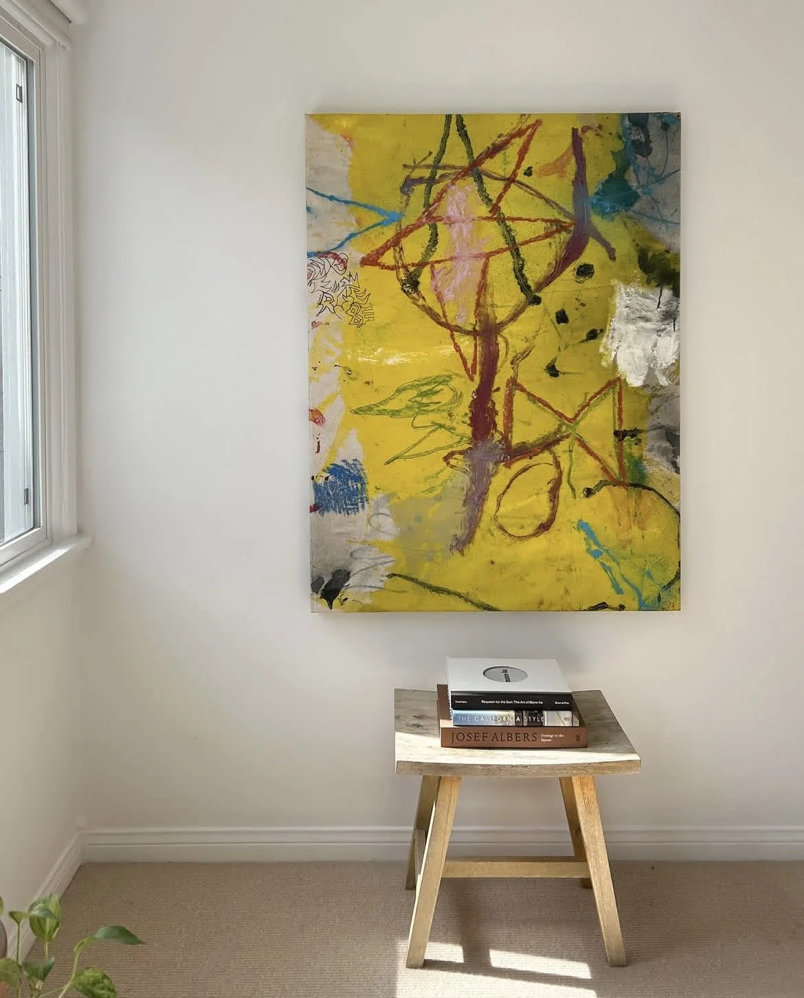 "Untitled", 2024 oil, acrylic, spray paint, sharpie on canvas (36"x48")