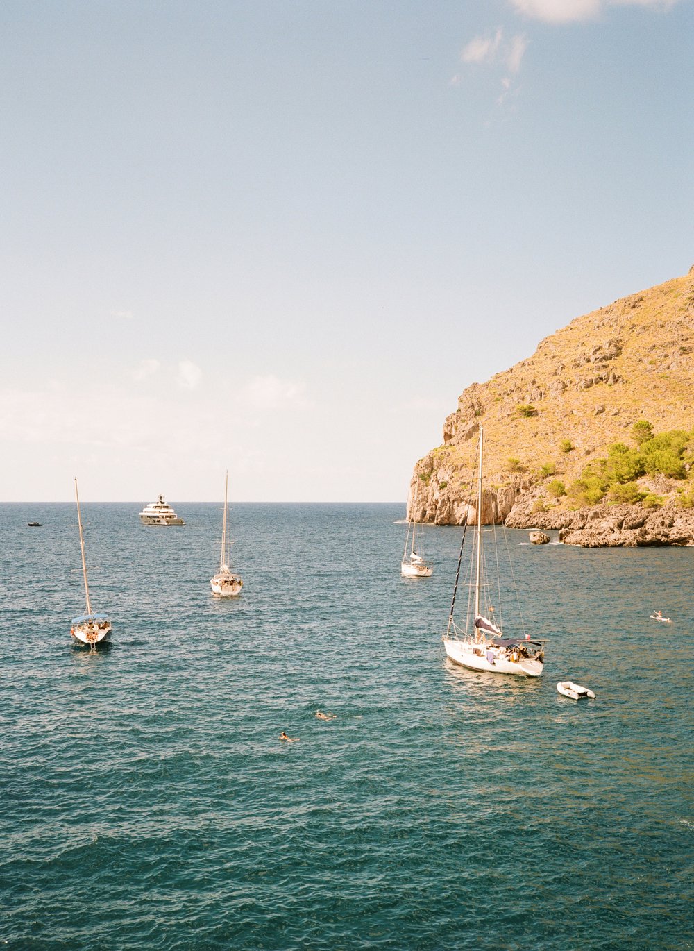  boats in the ocean bay in Mallorca, Spain 