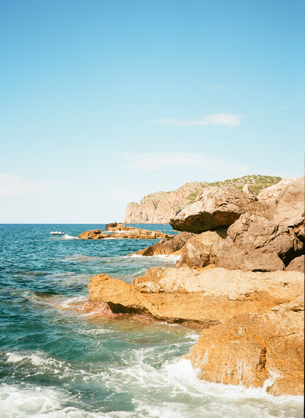  waves crashing on the rocky shores of Mallorca, Spain 