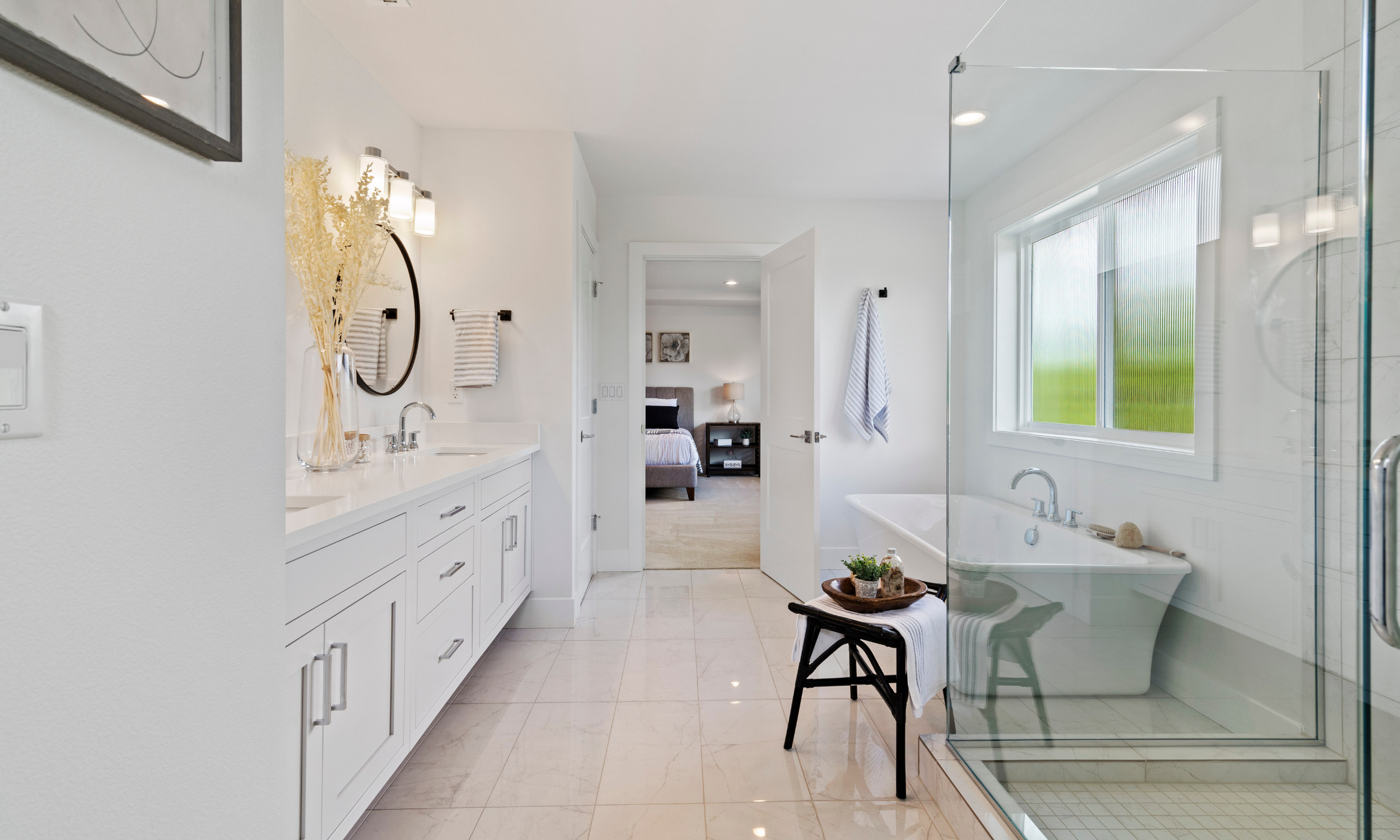 Home staging done in a large master bathroom