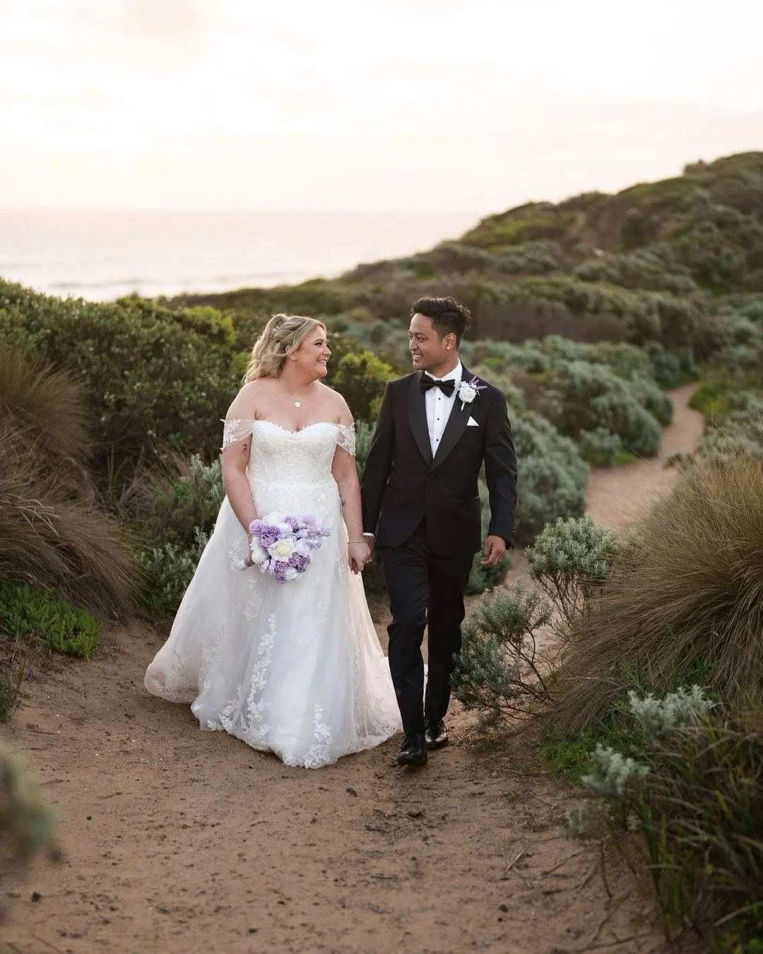 Sneak peek of Nicole and Liam&rsquo;s stunning wedding at The Continental is Sorrento - luckily the rain held off long enough for us to wander along the nearby back beach cliffs. Always amazing to work with a bunch of amazing suppliers at such a beau