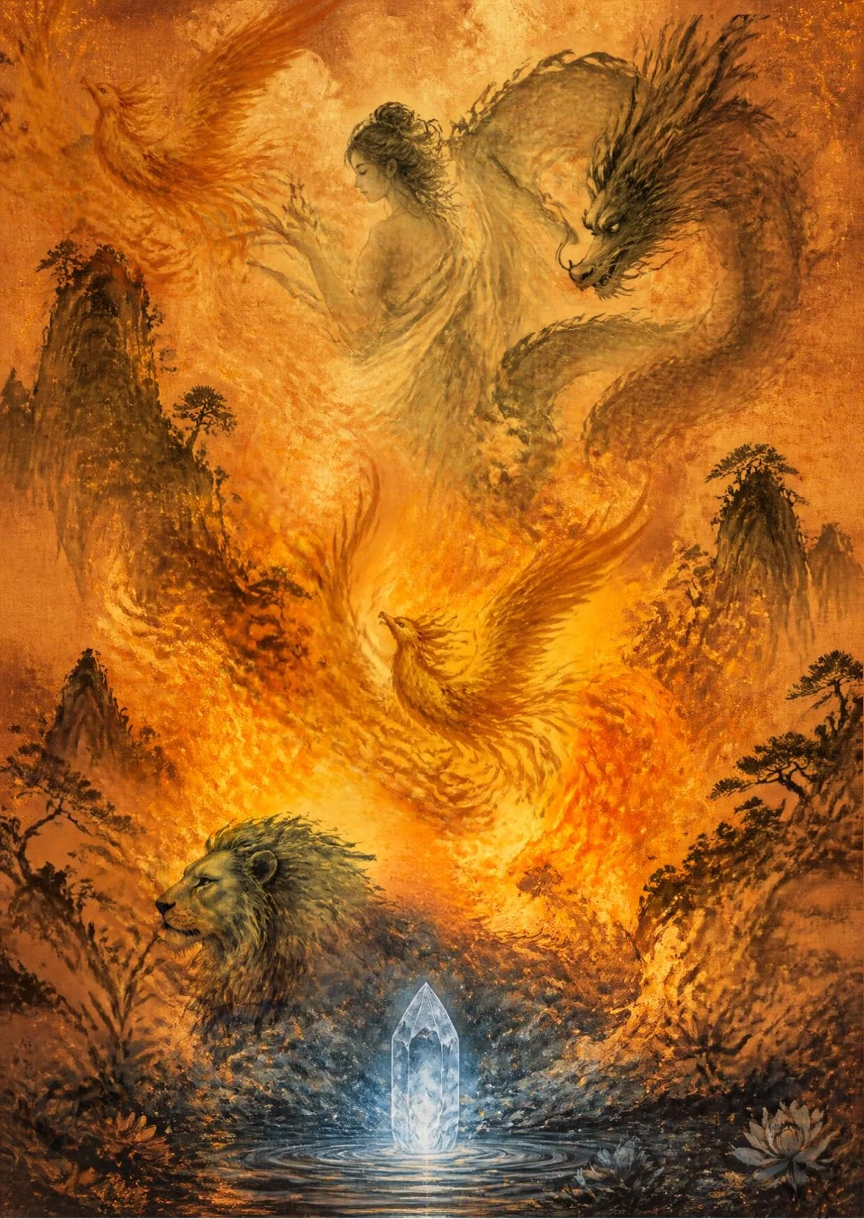 Rage Rising artwork of a dragon rising through fire