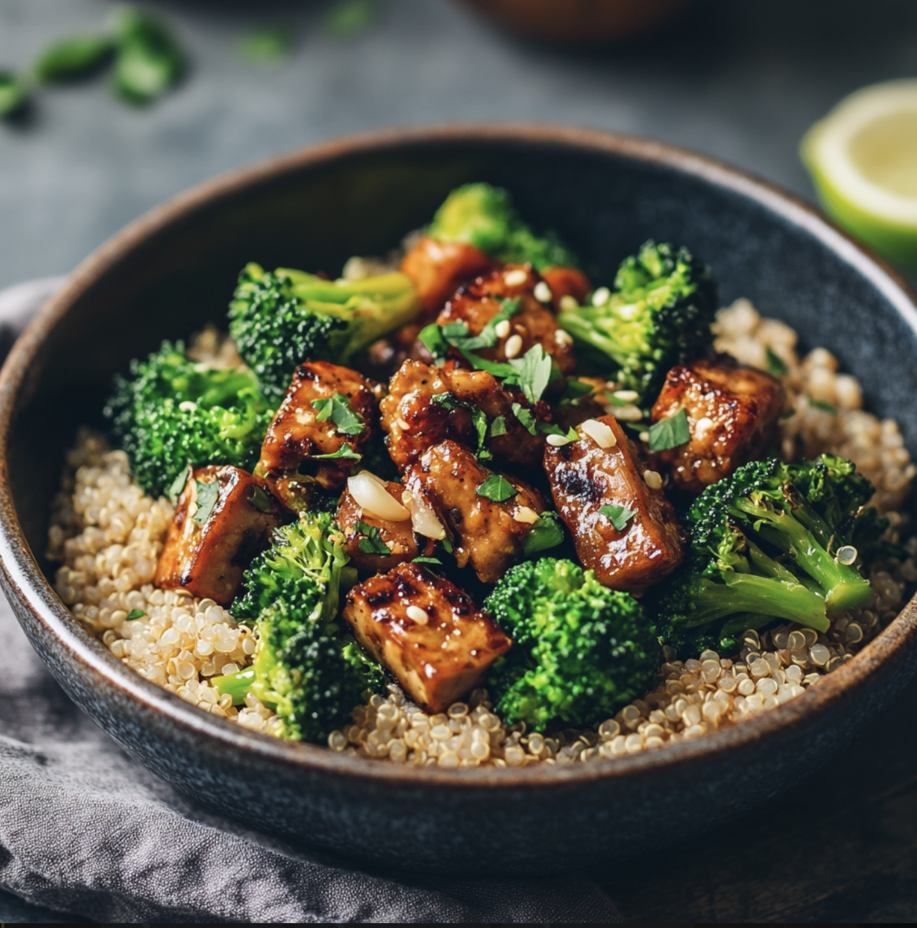 Nourishing Garlic-Ginger Tempeh with Broccoli Over Quinoa