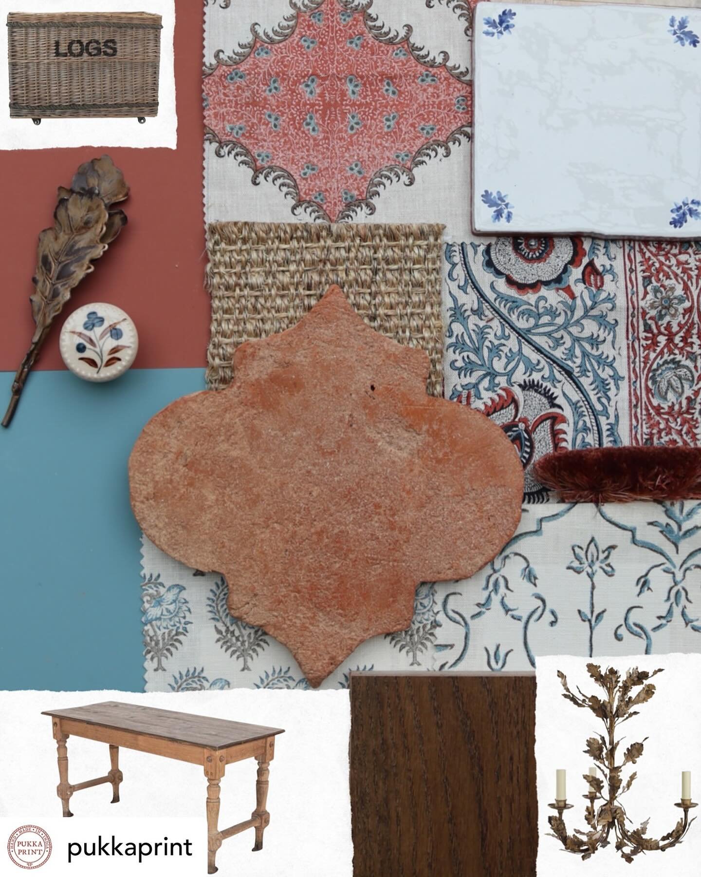 @pukkaprint Interior designer @alexandrayoung_design created this gorgeous scheme for a boot room in a Welsh farmhouse using a beautiful combination of our hand block printed linens.

Madras in Marine, Palampore Stripe in Terracotta &amp; Marine, Val
