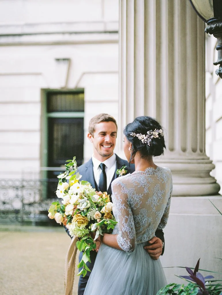 Modern romantic luxury wedding couple. bride in designer gown complete with stunning details. Singapore Washington DC Dubai