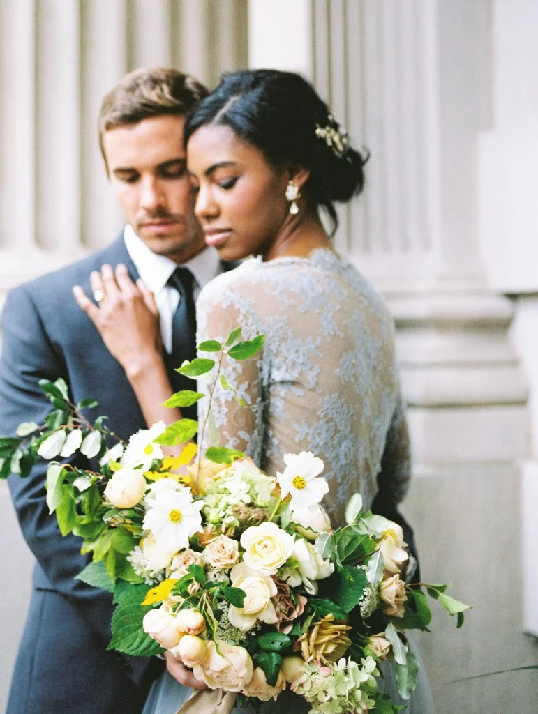 Modern romantic luxury wedding couple. bride in designer gown complete with stunning details. Singapore Washington DC Dubai