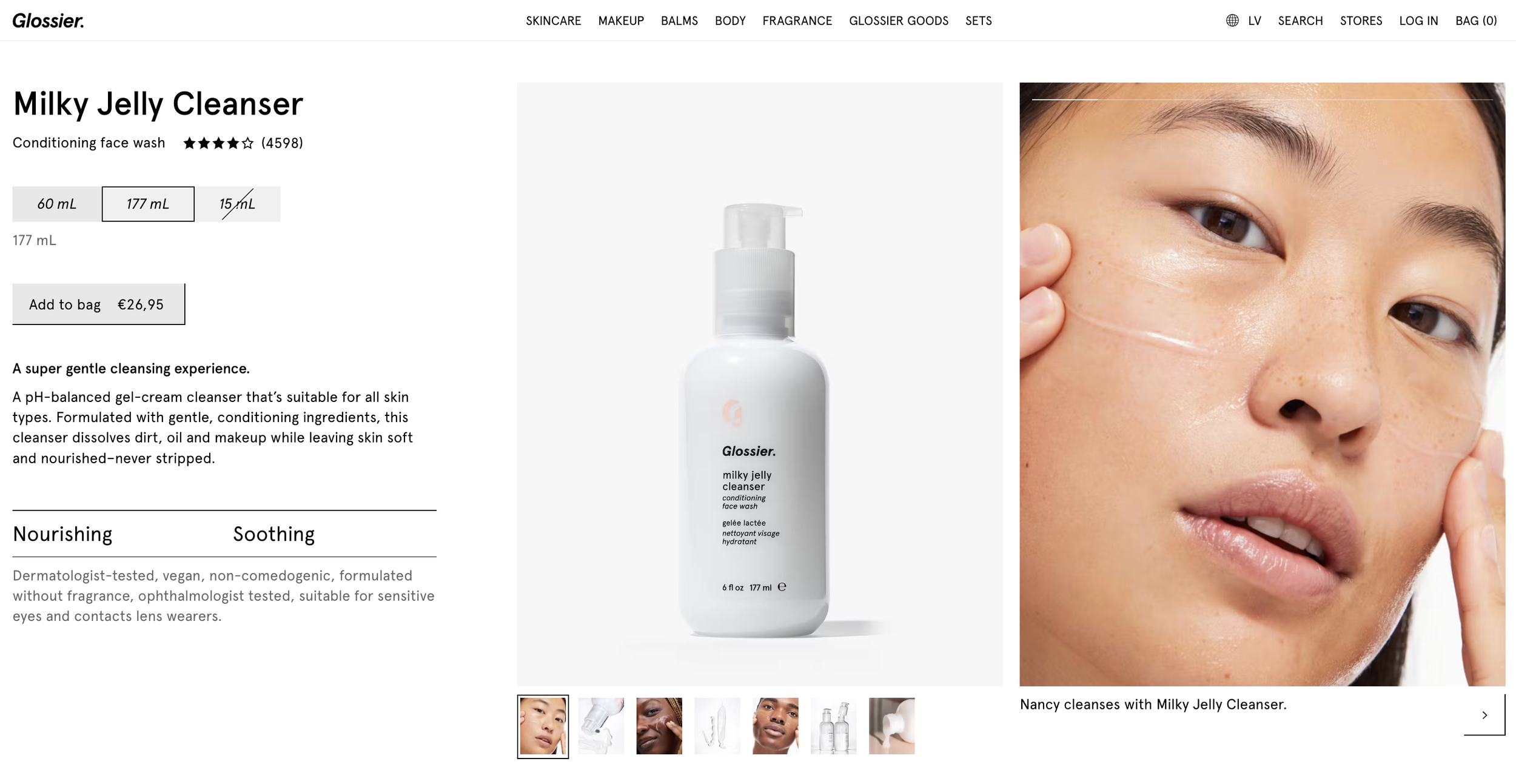 glossier milk jelly cleanser product page