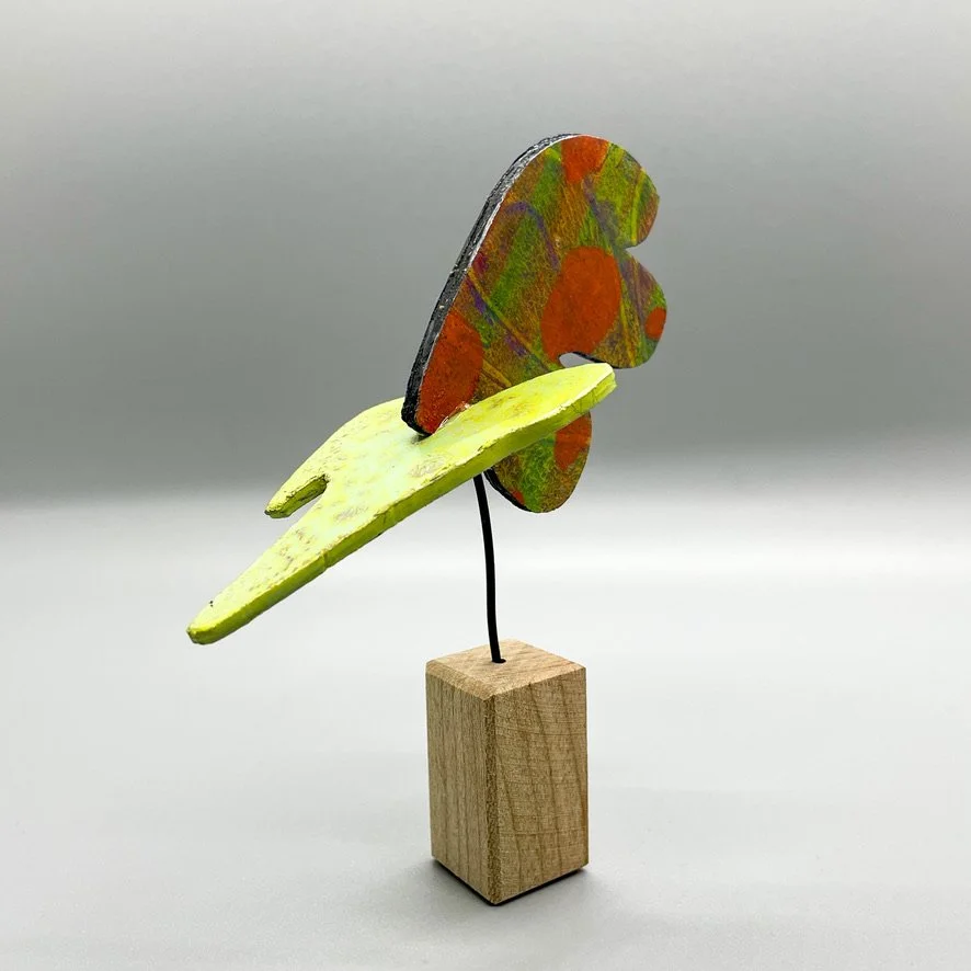 Cardboard, Acrylic Paint, Wire, Wood, Appox. 6"