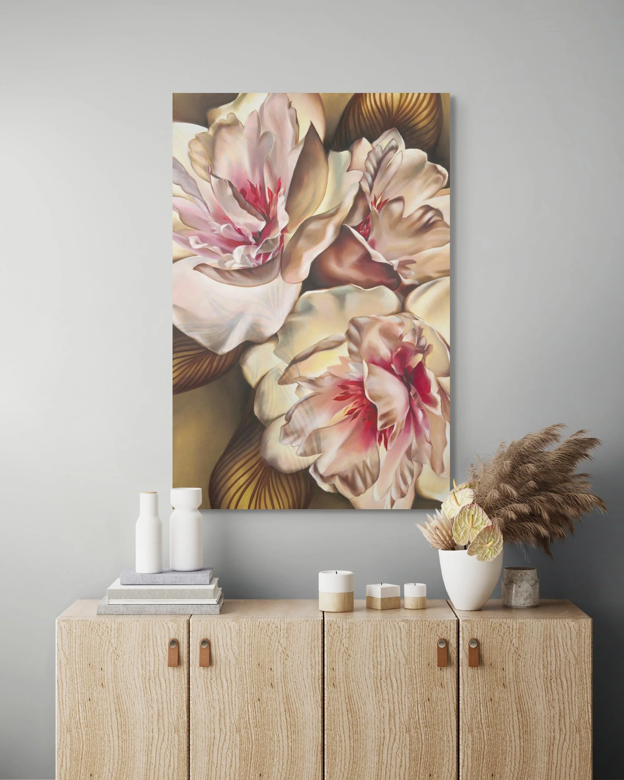 dana-teruya-len-festival-floral-oil-painting-modern-console-interior.jpg