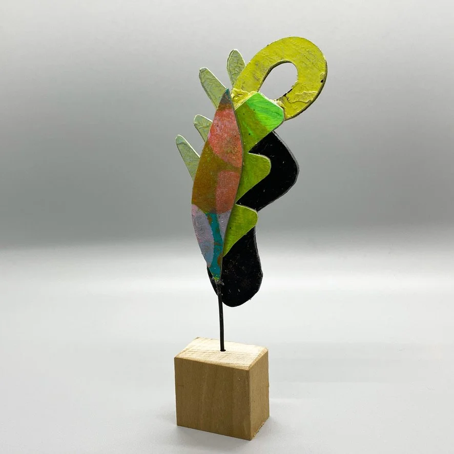 Cardboard, Acrylic Paint, Wire, Wood, Appox. 6"