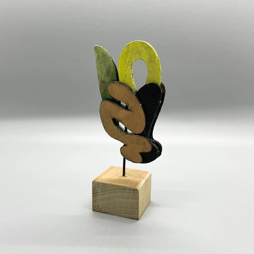 Cardboard, Acrylic Paint, Wire, Wood, Appox. 6"