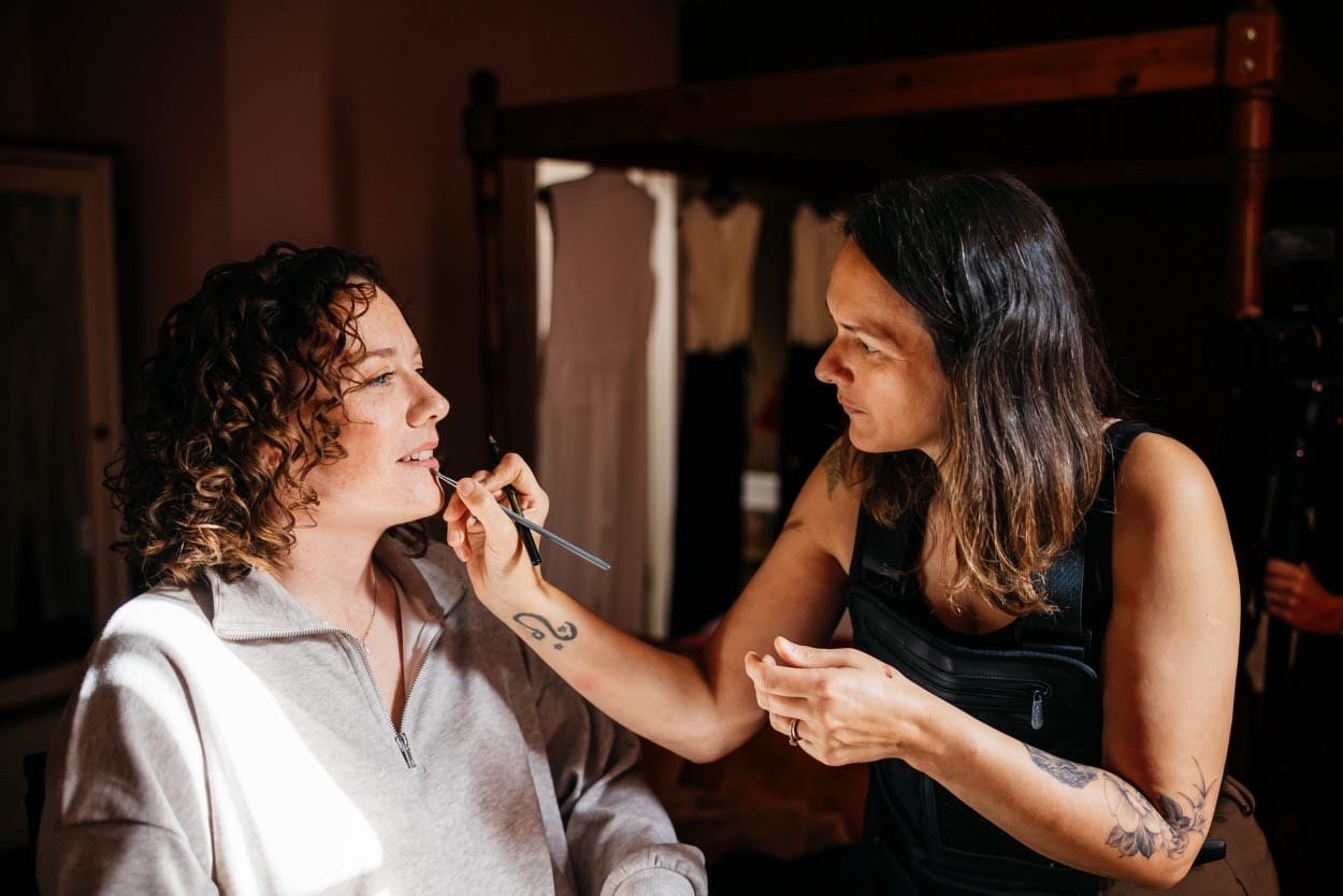 Claire applying makeup for a nearlywed at The Bull in  Wrotham.