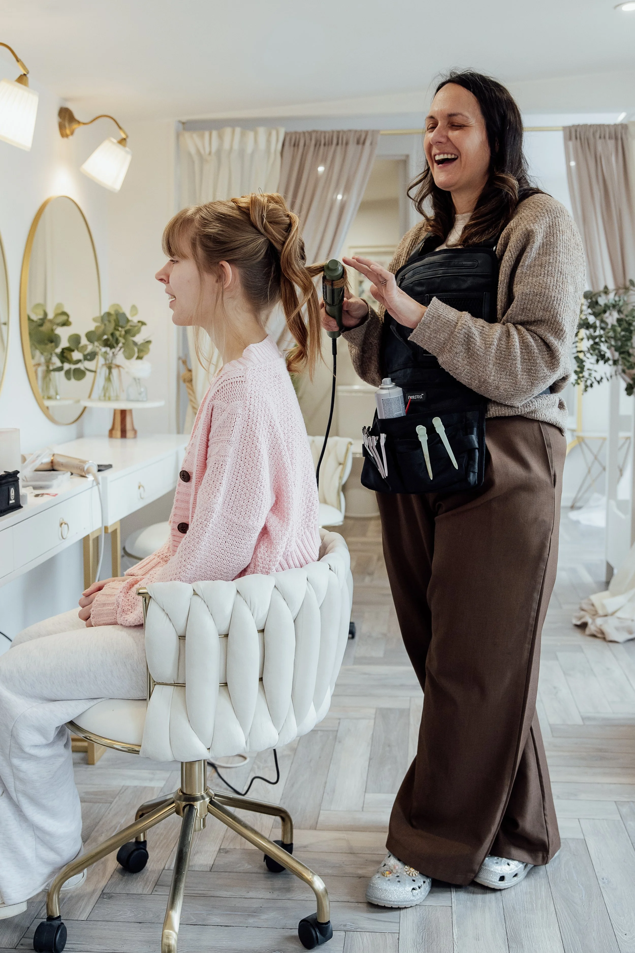Claire styling hair at the bridal prep  suite at  The Orchard, Maidstone.