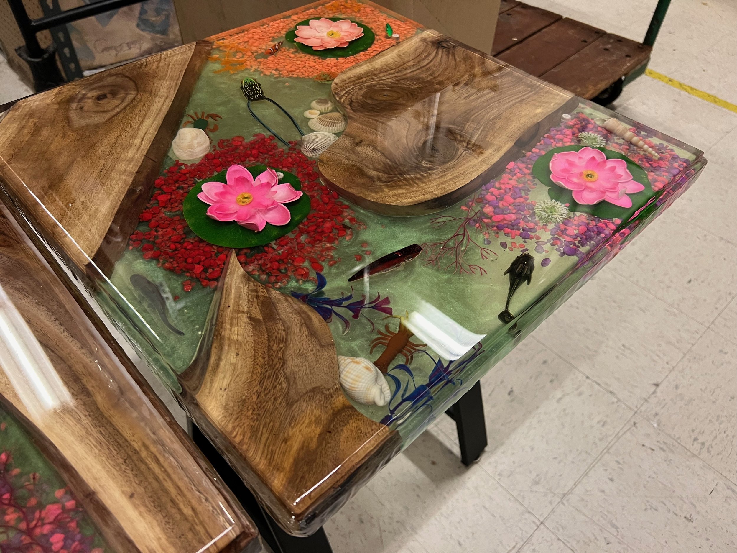 A square river lily table made from walnut wood!