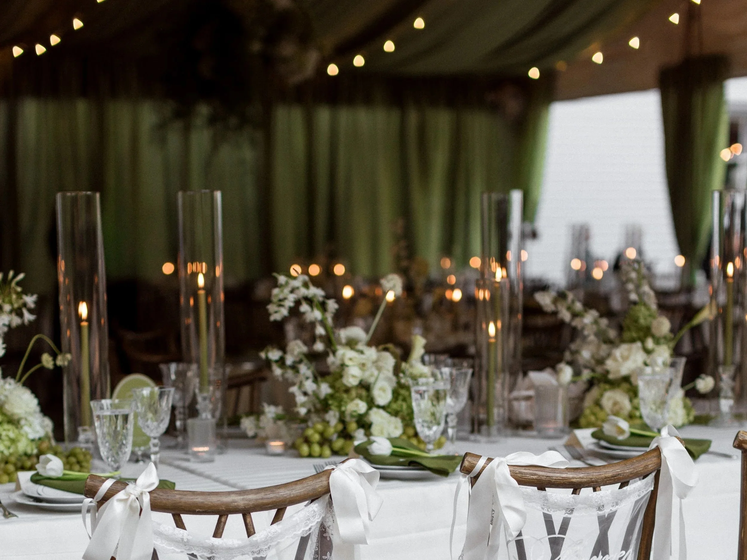 Green Ceiling & Stable Wall Draping with Hour Glass Poles