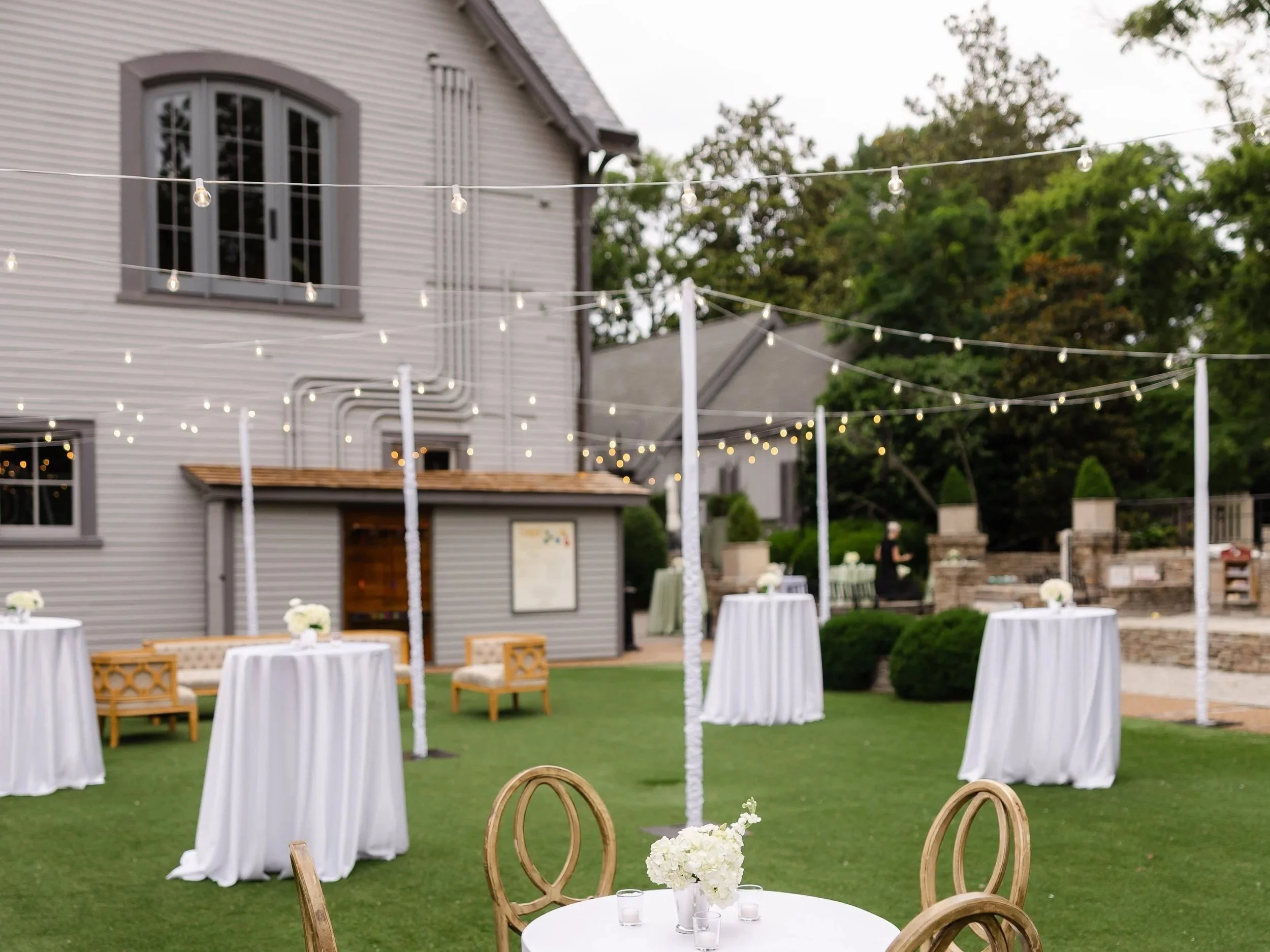 String Lighting over Game Lawn *Black String Lighting & Hardware Available*