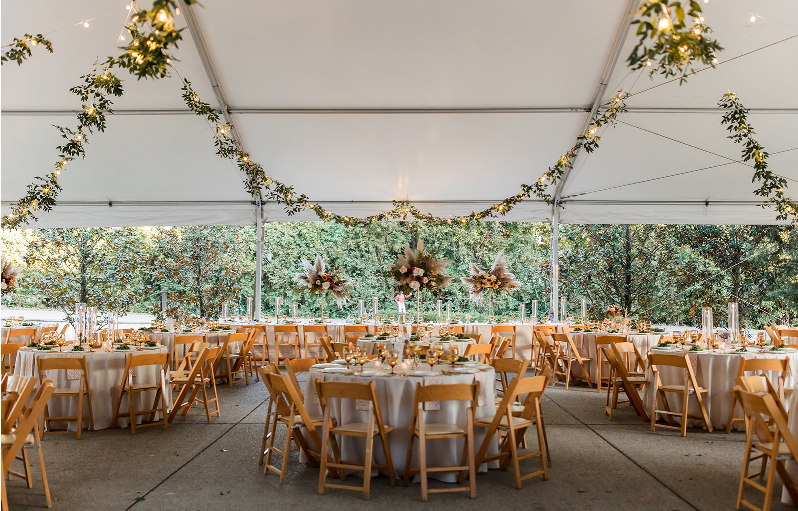Outdoor Tent String Lighting with Greenery