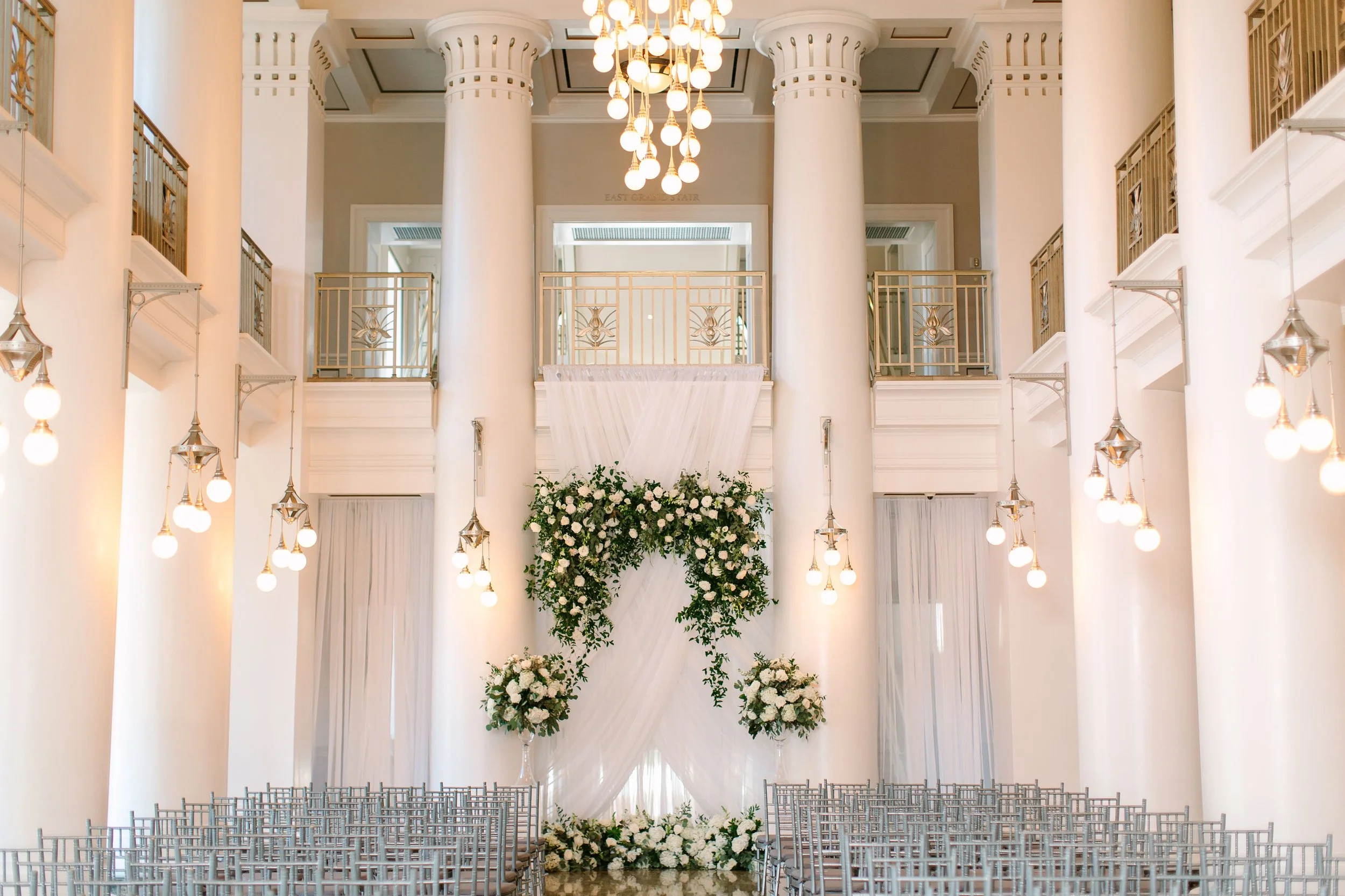 Ceremony Draping in White Sheer with Design Work
