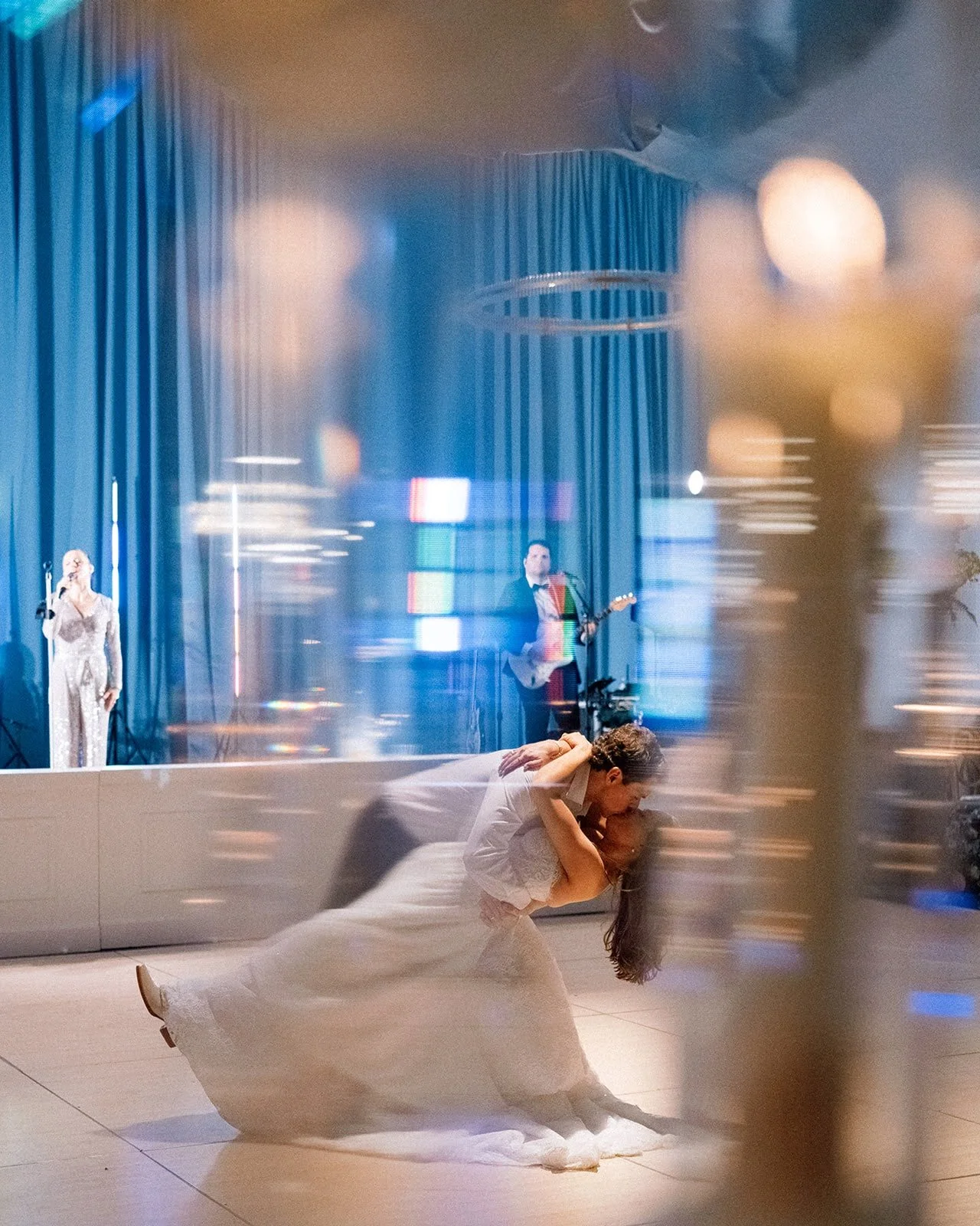 Draped Back Wall in Blue