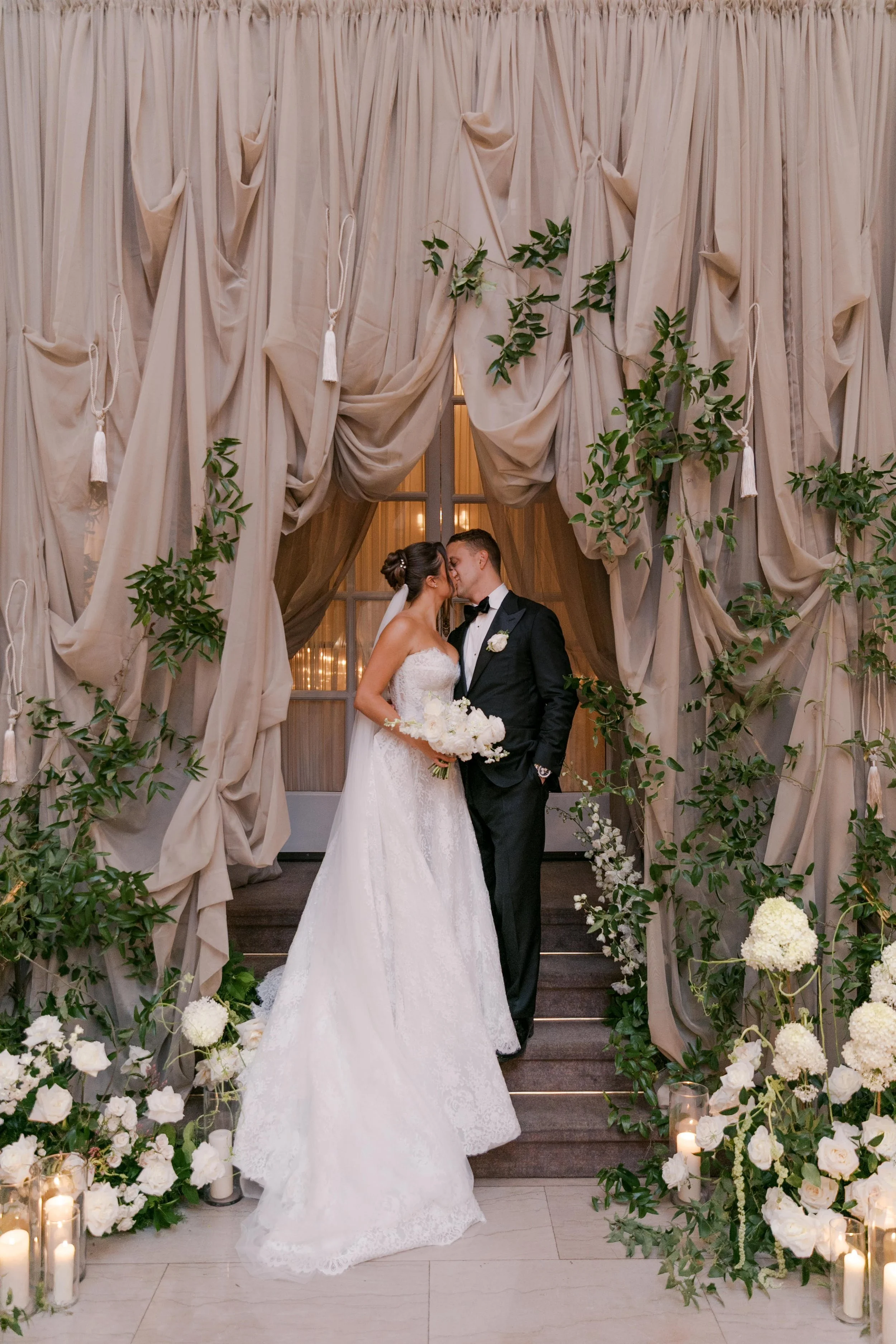 Taupe Entrance Draping with Waterfall Design & Bows