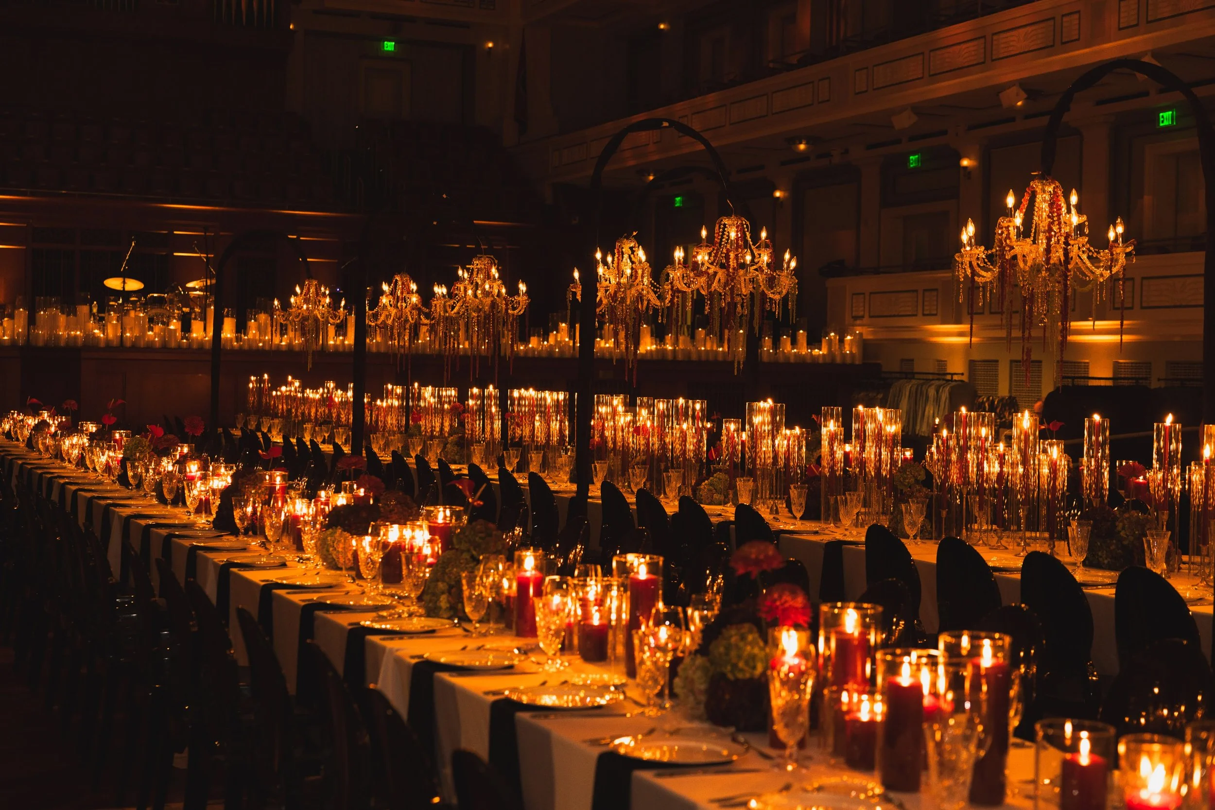 Table Draping & J Hook Chandeliers 