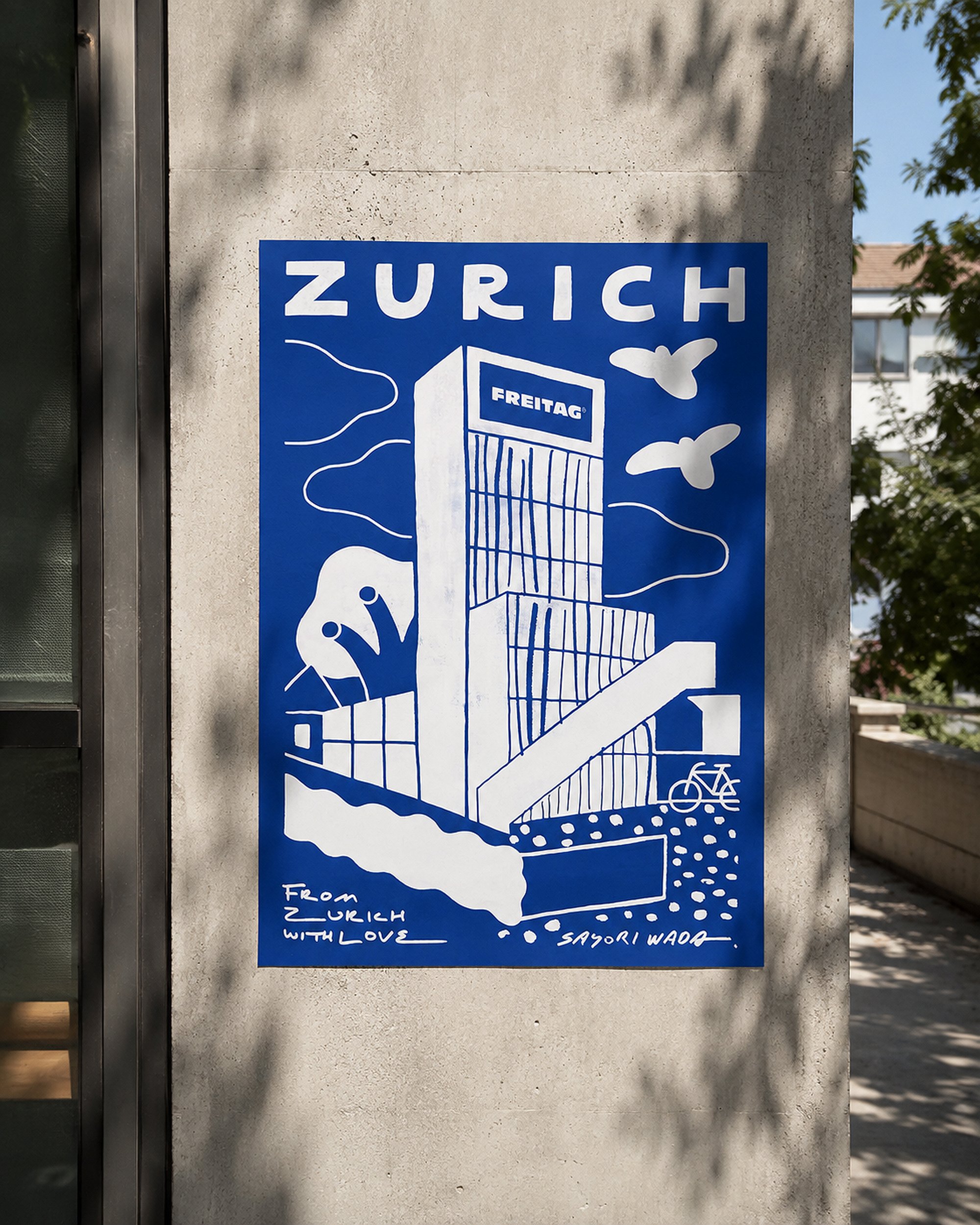 Poster design and illustration for FREITAG and Zürich Tourism by Zurich-based artist Sayori Wada.
