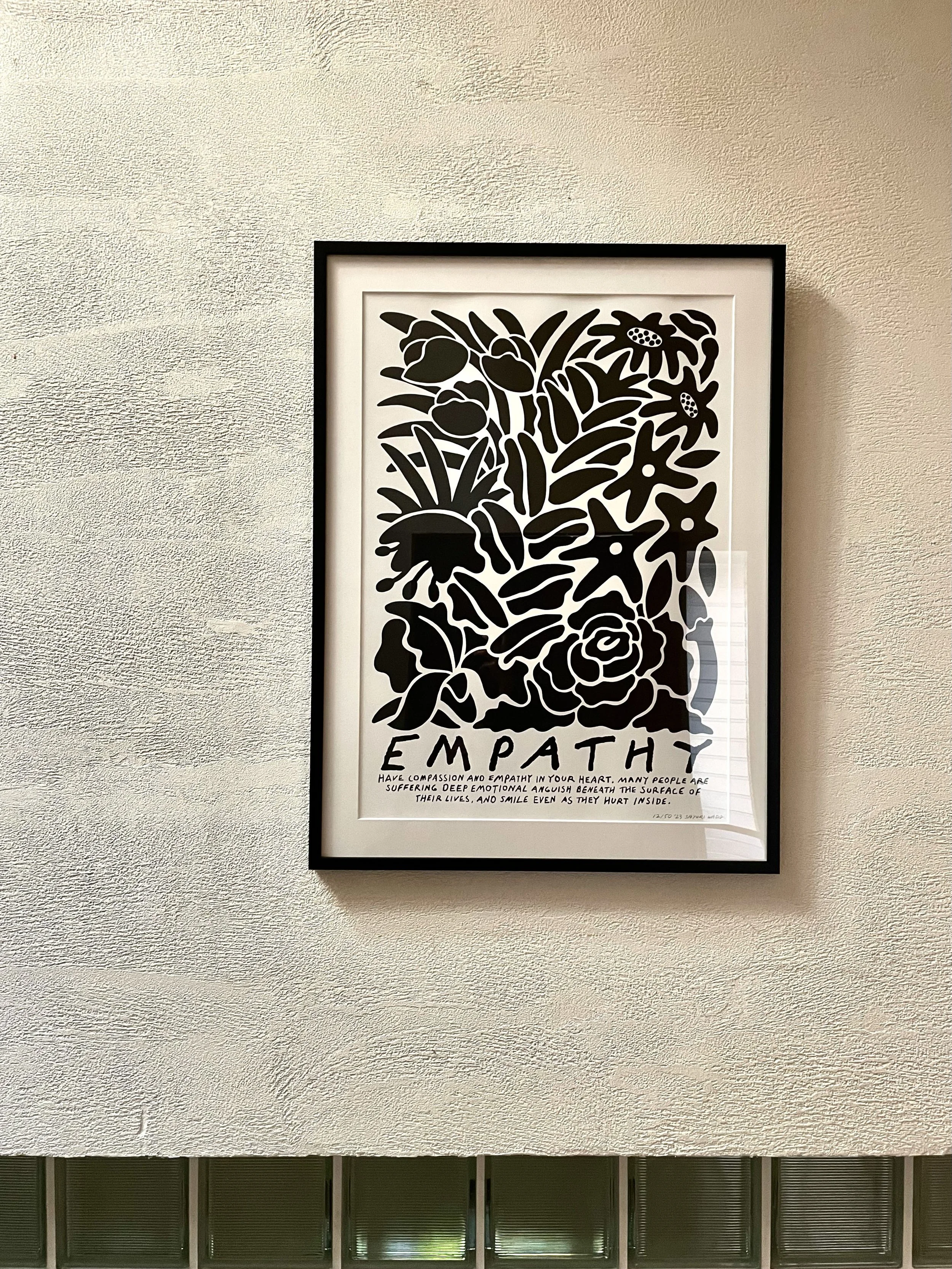 Original EMPATHY-themed flower poster designed for silkscreen printing by freelance illustrator Sayori Wada