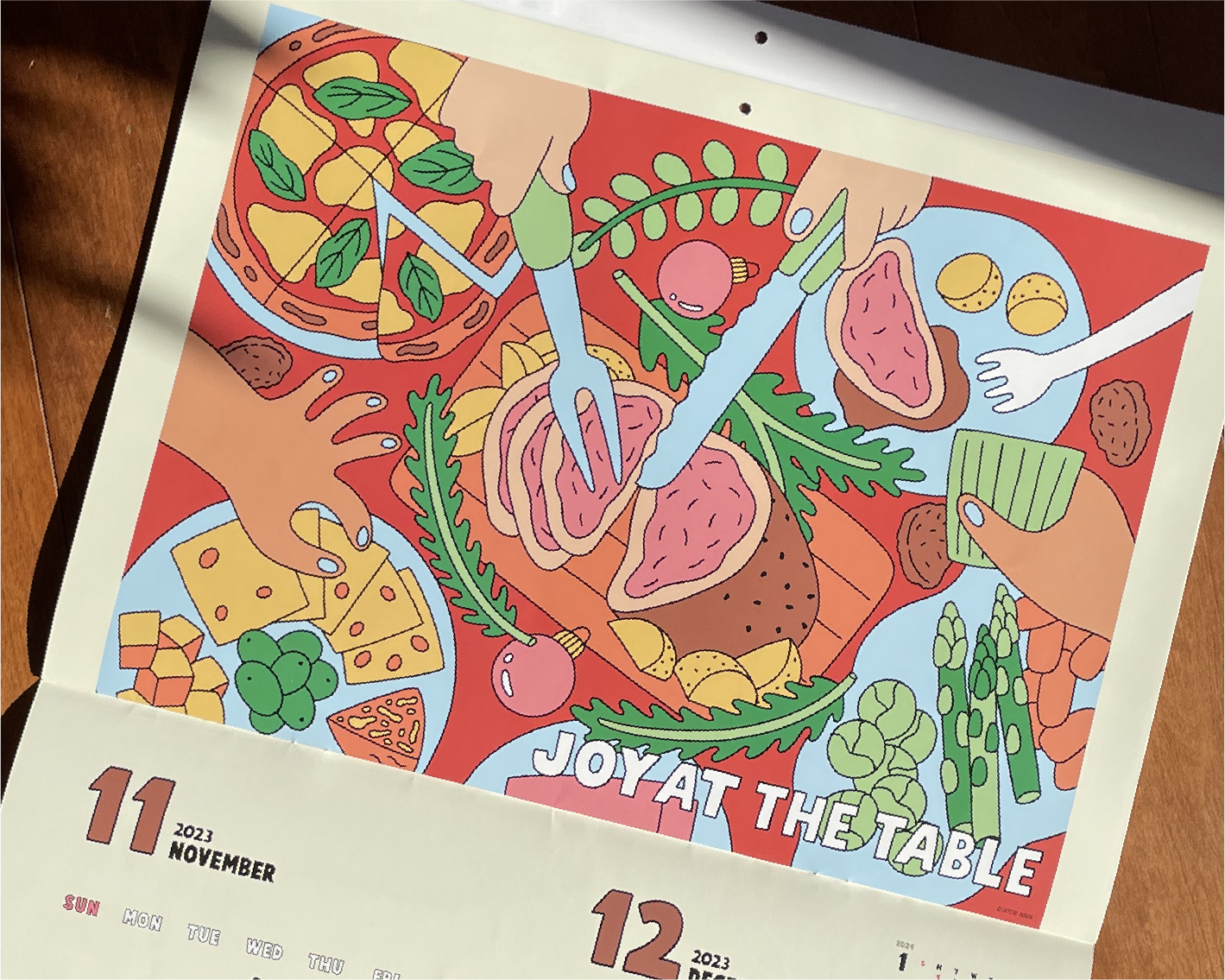 Detail of 2023 calendar illustrations for HOKUREN agricultural cooperative created by freelance illustrator Sayori Wada