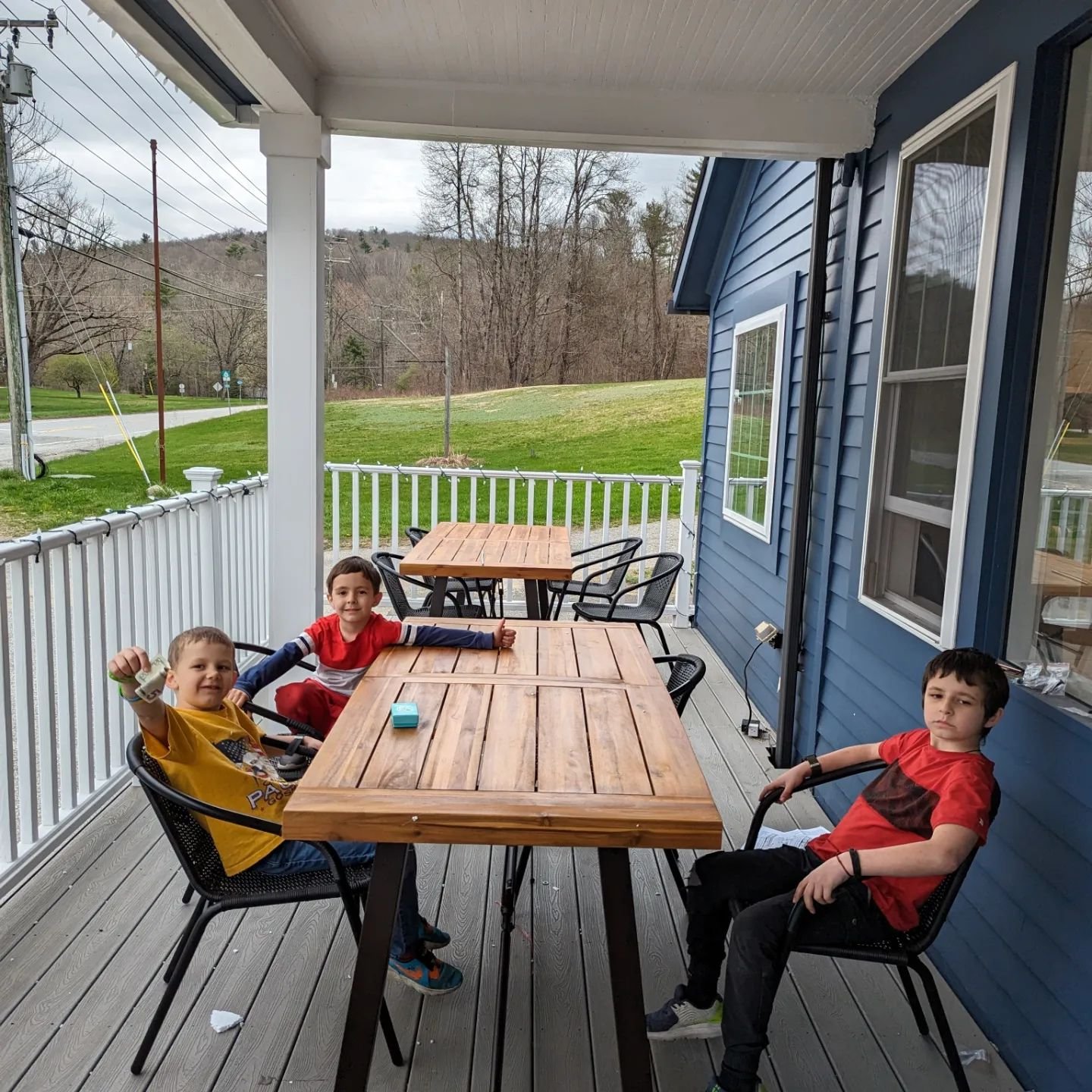 We now have tables on the porch and tables in the yard