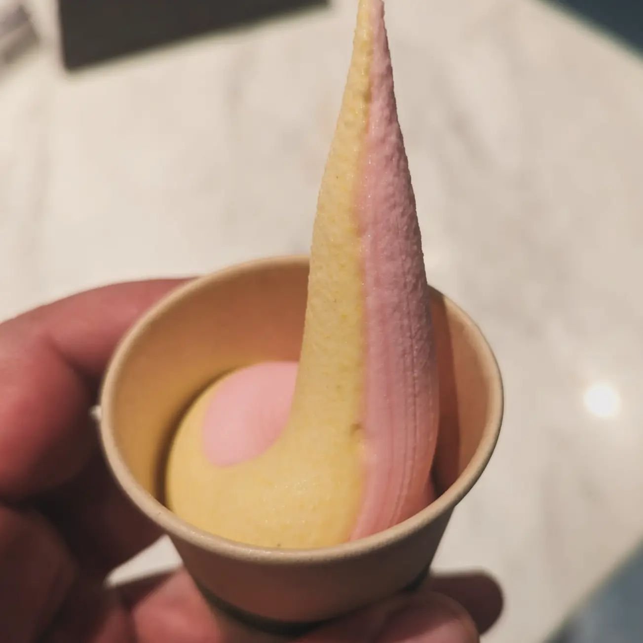 Soft serve! Sudachi-cranberry and mango creamsicle with wild vanilla sorbet #ingredientforward
