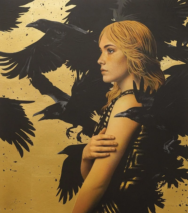 acrylic paint and gold leaf artwork - Andrew Mortimer, gold leaf artist