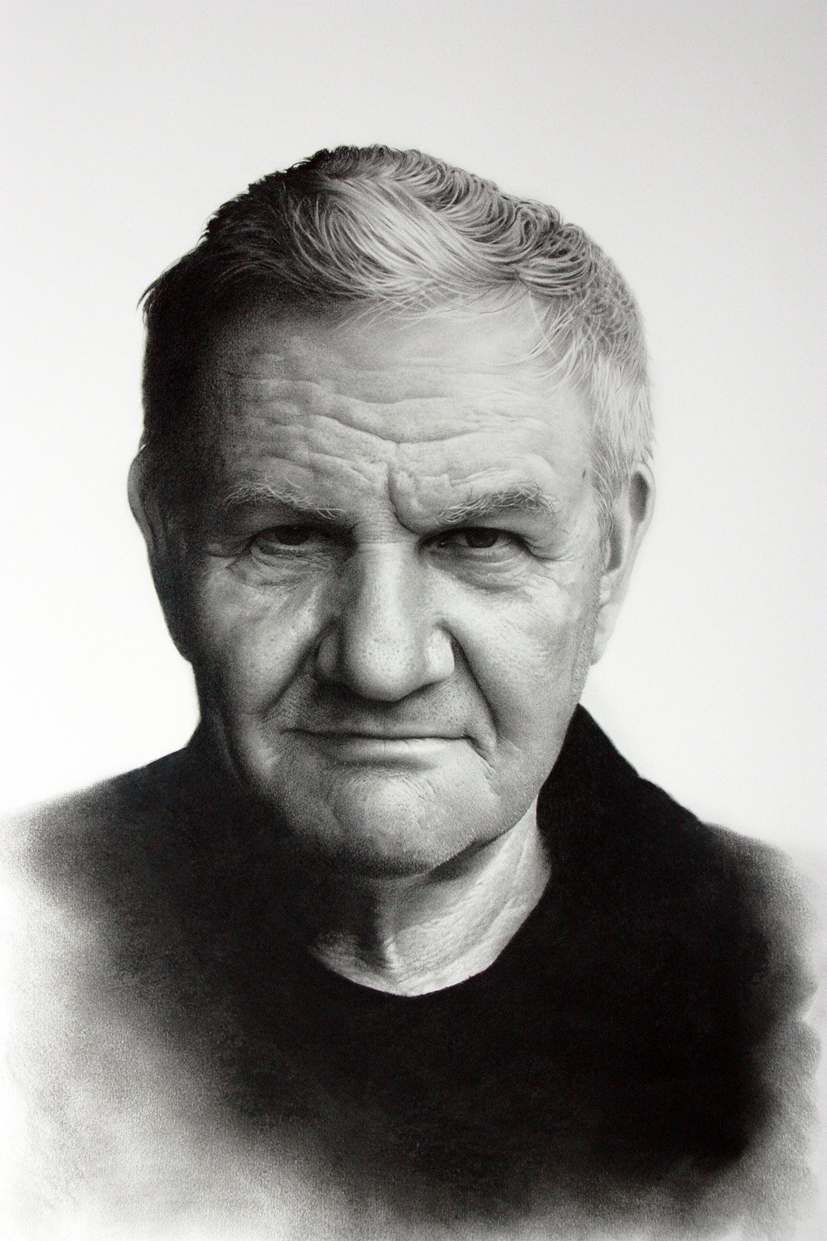 Charcoal portrait commission by contemporary British artist, Andrew Mortimer