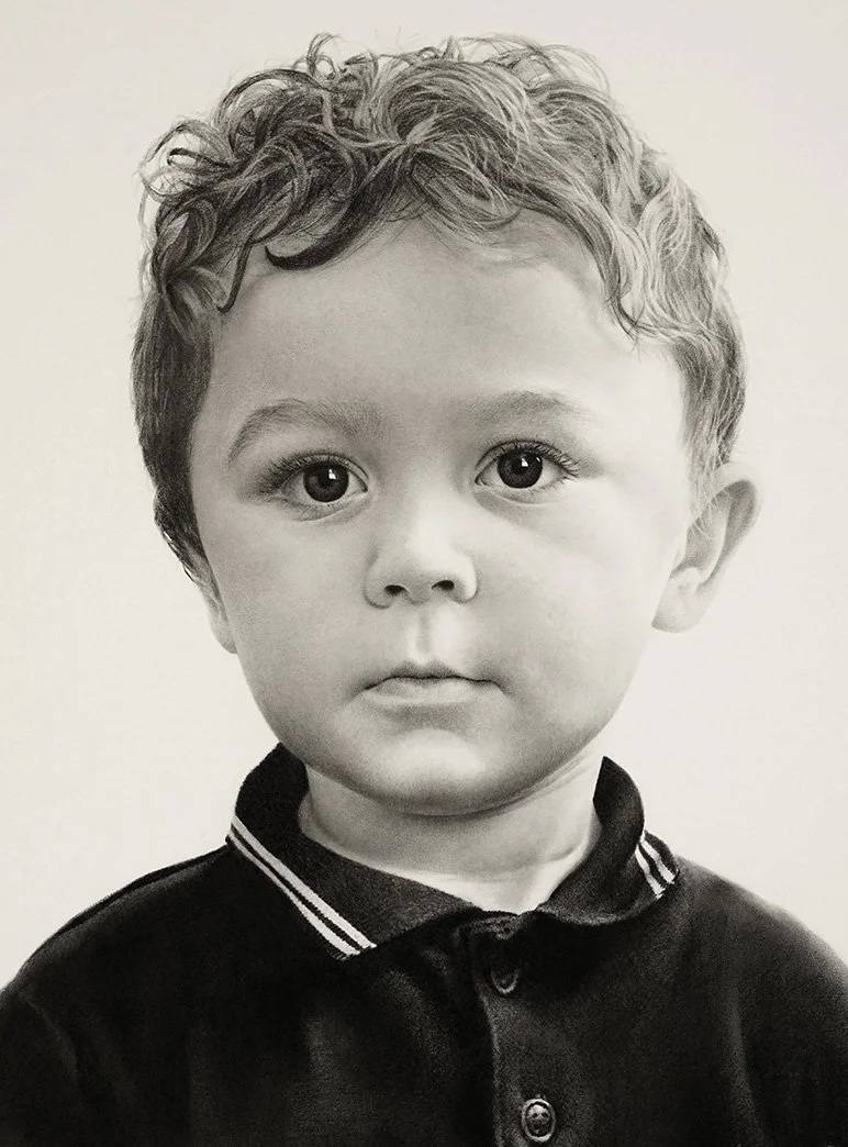 Charcoal portrait commission by contemporary British artist, Andrew Mortimer