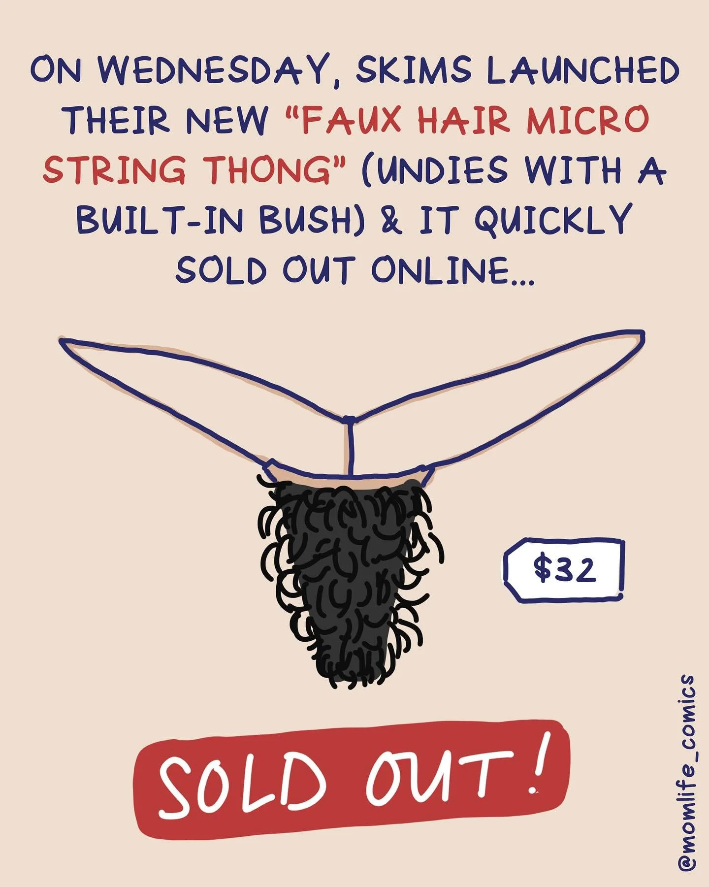 Publicity stunt or not, the fact that this VERY REAL product (the Bush Thong) sold out is WILD. 
@SKIMS, I have a few more ideas for you! DM me if you want to collab on these new product lines β¨ 
π What faux hair product ideas would you add to thi