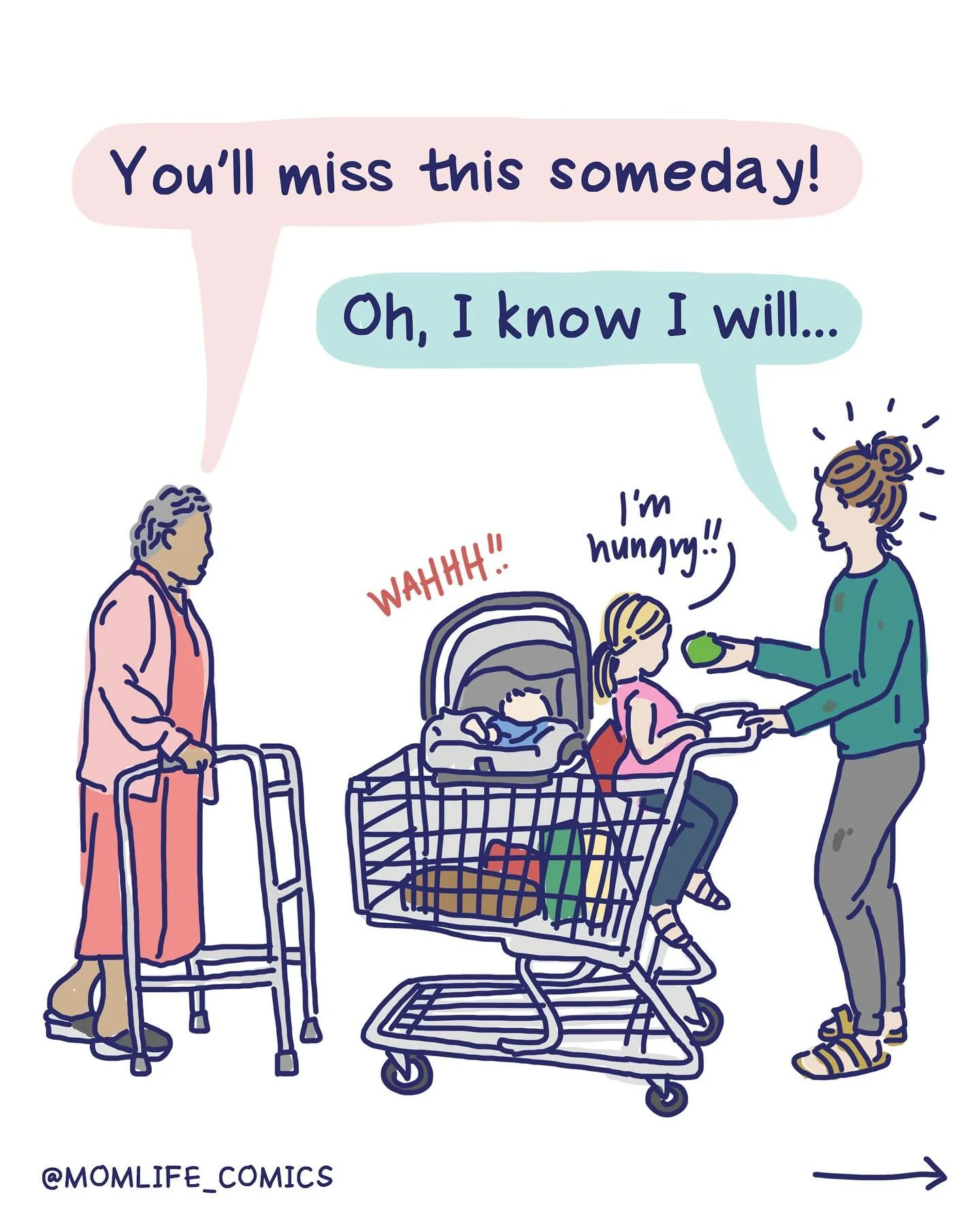 I made this comic over two years ago and I already miss those days (and my chubby little toddlers)! 

Motherhood contains multitudes: sometime we miss the moments *as we&rsquo;re living them* AND other times we&rsquo;re totally ready for this tough s