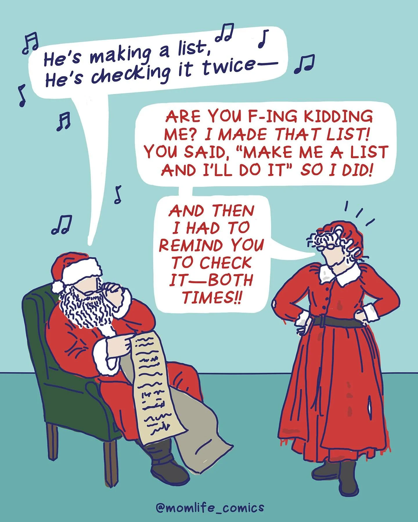 Shout-out to Cindy Claus for carrying the mental load of Christmas! 🤶💪

(Yeah, I&rsquo;m so sick of old white dudes getting credit for all of the unpaid labor that the women in their lives are doing behind-the-scenes 😵&zwj;💫)

👉How are all of my