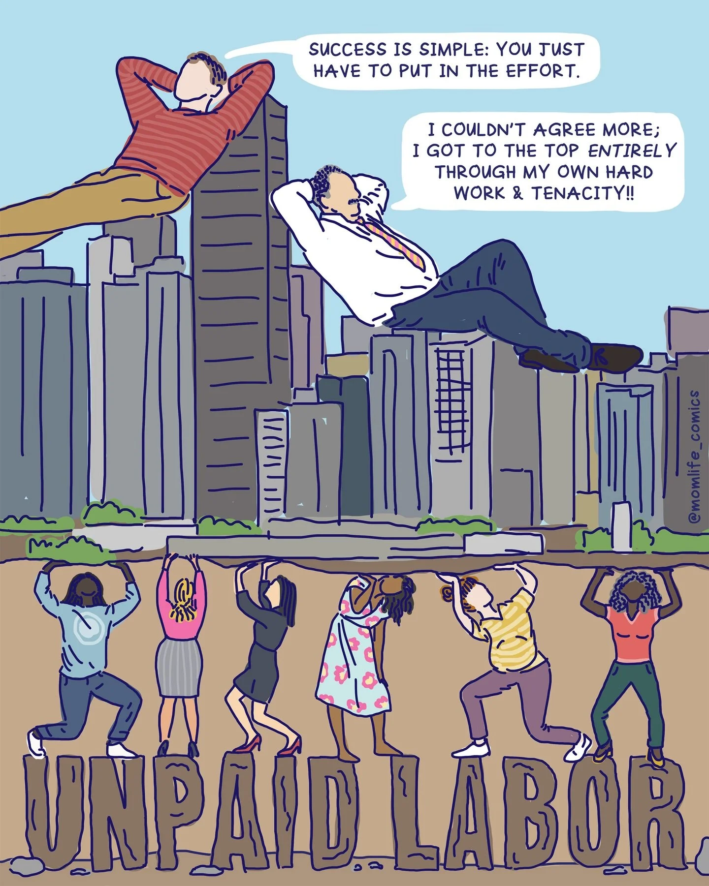 Behind every successful man is a bunch of women performing unpaid labor to ensure his success. 

Studies estimate that a stay-at-home-mom&rsquo;s work is worth more than $180k annually💰 

Many high-earning men also benefit from the unpaid labor (gen