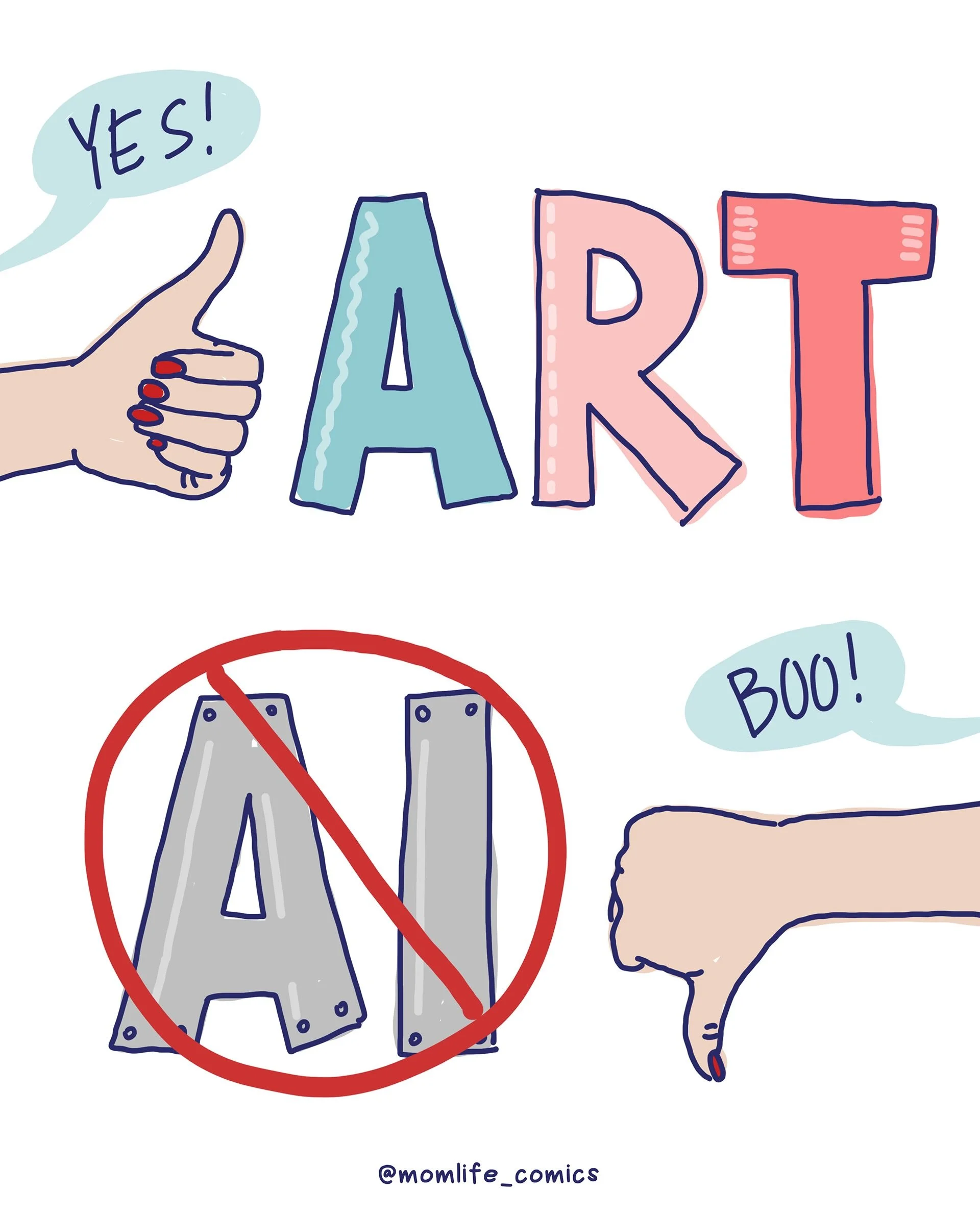 AI &ldquo;art&rdquo; is not art!!! ❌

Plus, unless we do something, AI might kill everything + everyone, so there&rsquo;s that. 

*Feel free to use/share these images if you agree! 👍🏽

#artbyhumans #noai #humanmade