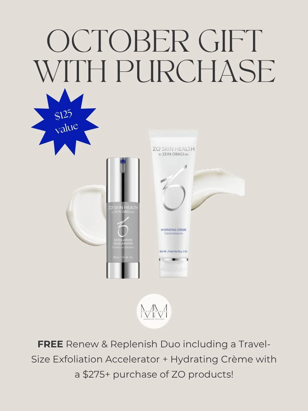 Give your skin a little extra love this season! Spend $275+ on ZO® Skin Health and receive a FREE Renew & Replenish Duo, featuring a travel-size Exfoliation Accelerator and Hydrating Crème ($125 value) Available while supplies last! ✨