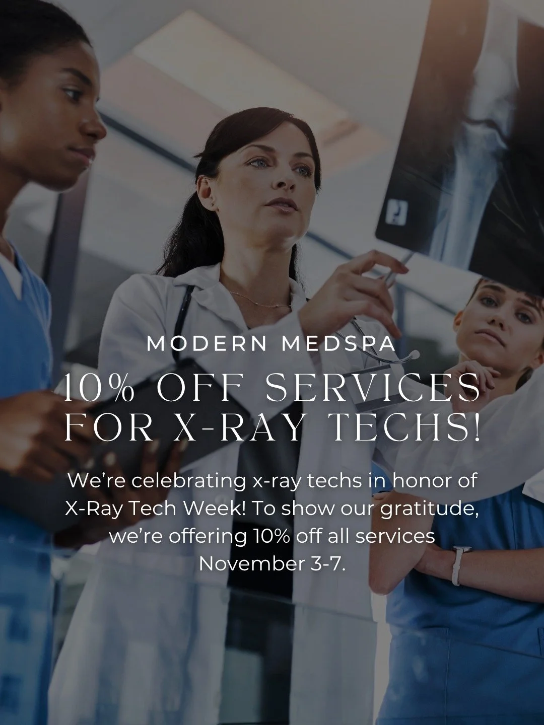 To all the amazing X-Ray Techs, this week&rsquo;s for you🫶 Enjoy 10% off all services November 3&ndash;7 in celebration of X-Ray Tech Week!