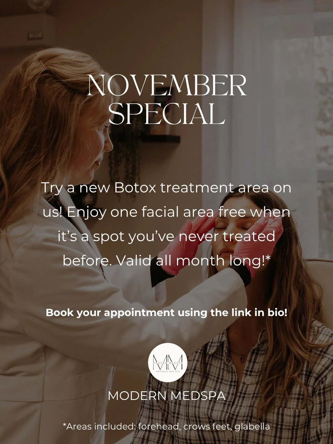 Thinking about trying Botox in a new area? This month, your first new treatment area is on us! Treat a spot you&rsquo;ve never done before, like your forehead, crow&rsquo;s feet, or glabella for FREE this month only! 💉