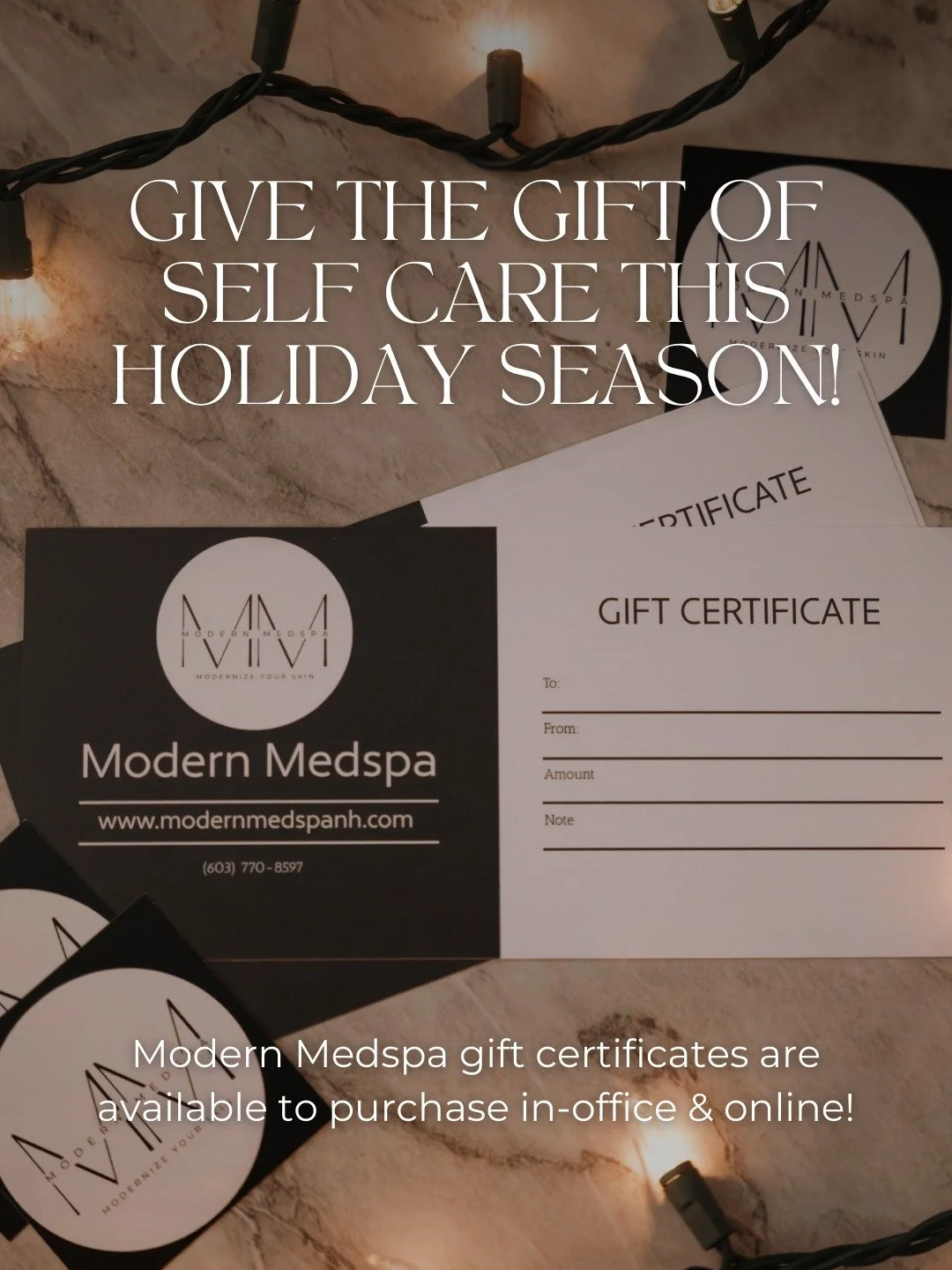 Give the gift of self-care this holiday season🎁 Modern Medspa gift certificates are available for purchase in-office and online, perfect for anyone on your list (including yourself)!