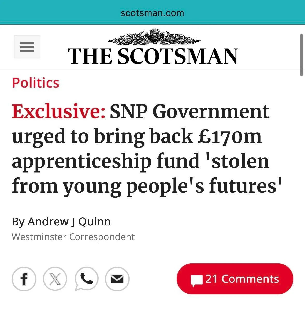 In manifesto after manifesto the SNP has promised Scotland&rsquo;s young people 30,000 apprenticeships.

Instead, more than &pound;170 million has been diverted away from skills and training, leaving thousands without the opportunities they were prom