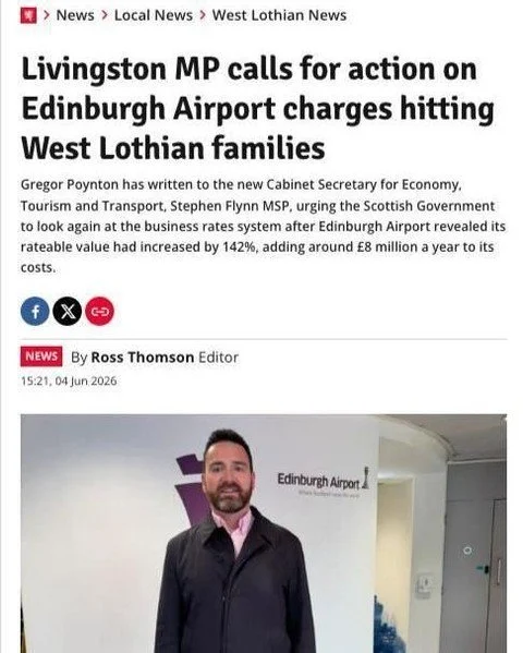 From family holidays to business trips, thousands of people across West Lothian use Edinburgh Airport every year.

That's why I've been pressing for answers after the airport linked its latest &pound;8.50 drop-off charge to a major increase in its bu