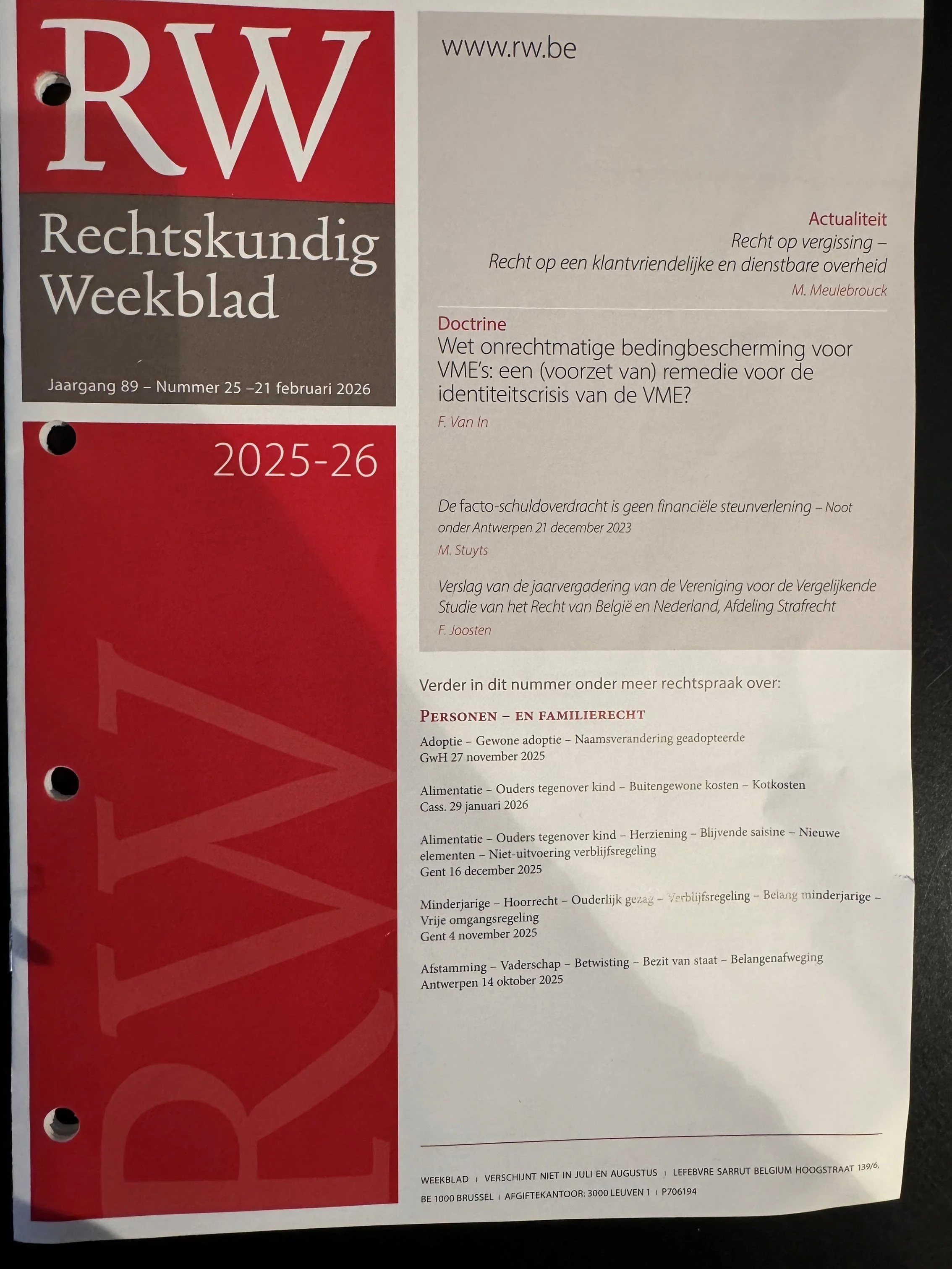 Bijdrage over de Wet onrechtmatige bedingenbescherming beschikbaar in Rechtskundig Weekblad