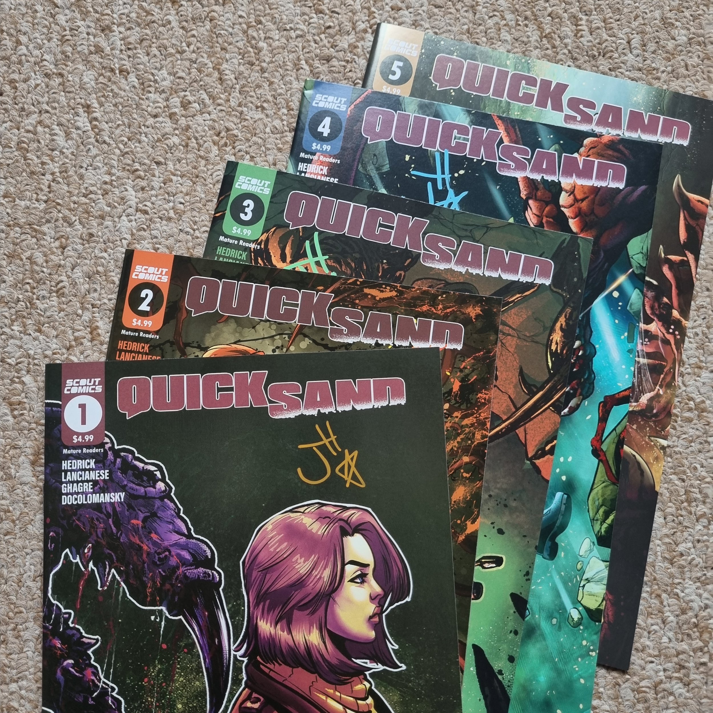 QUICKSAND ISSUE 05
Script by JON HEDRICK
Art by DEBORA LANCIANESE and SUNIL CAGHRE
Lettering and Logo design by CRISTIAN DOCOLOMANSKY
Published by Scout Comics