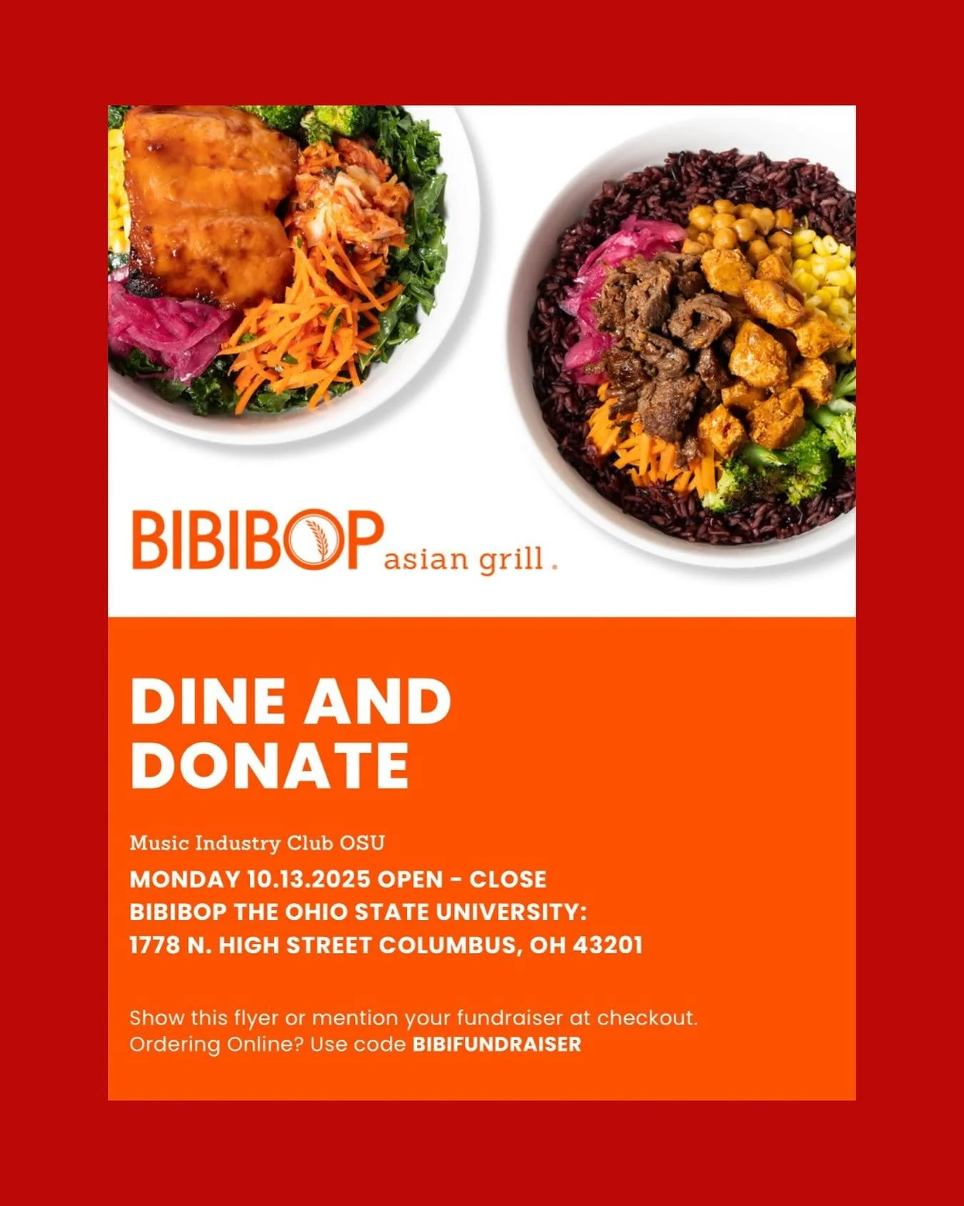 Come to Bibibop this Monday, October 13, to support MIC. Be sure to show this flyer when you check out, and bring all your friends! We hope to see you there 🎶🎸