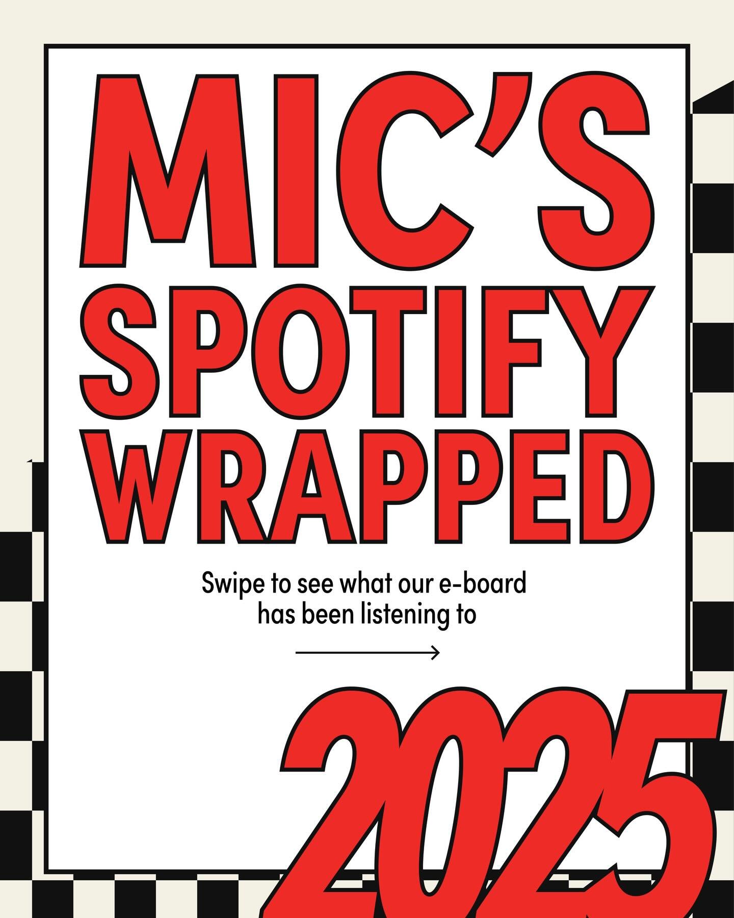 Happy finals week/winter break! Swipe to see what our e-board listened to this year 🎧

We hope everyone has a great end to their year, and we will see you at our first meeting back from break on January 12th.